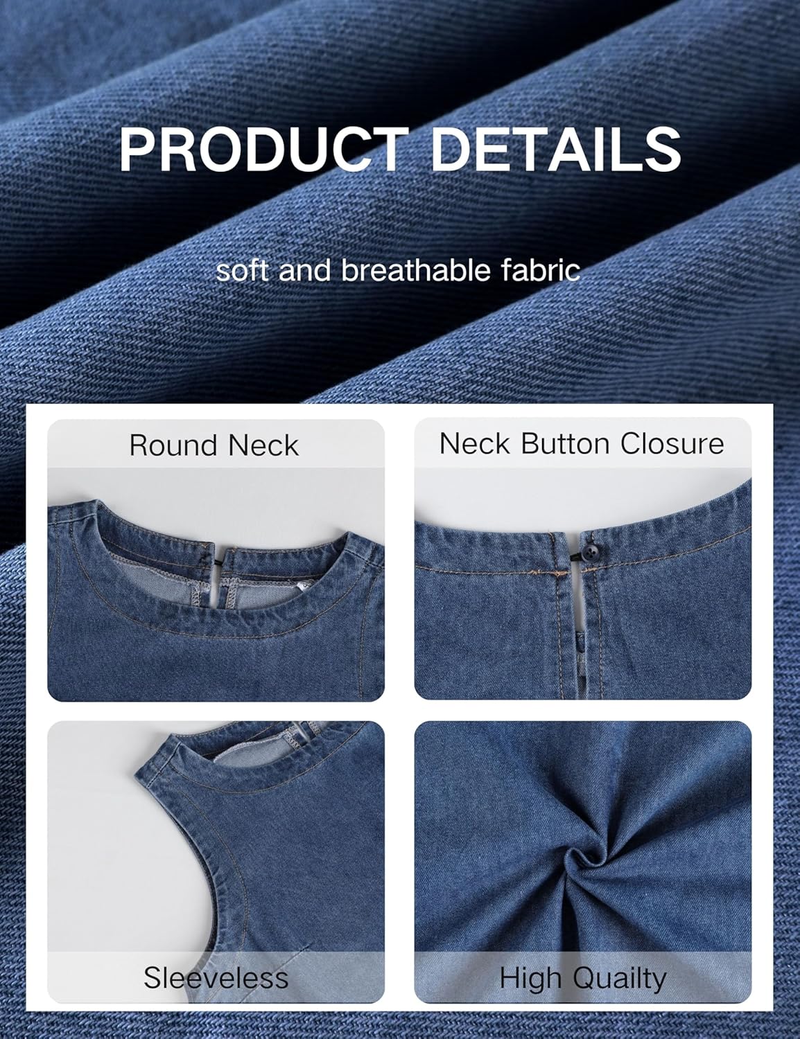 Xiaoxuemeng Womens Denim Top Y2K Sleeveless Jean Tank Tops for Women Crewneck Loose Fit Denim Tank Tops - Image 7