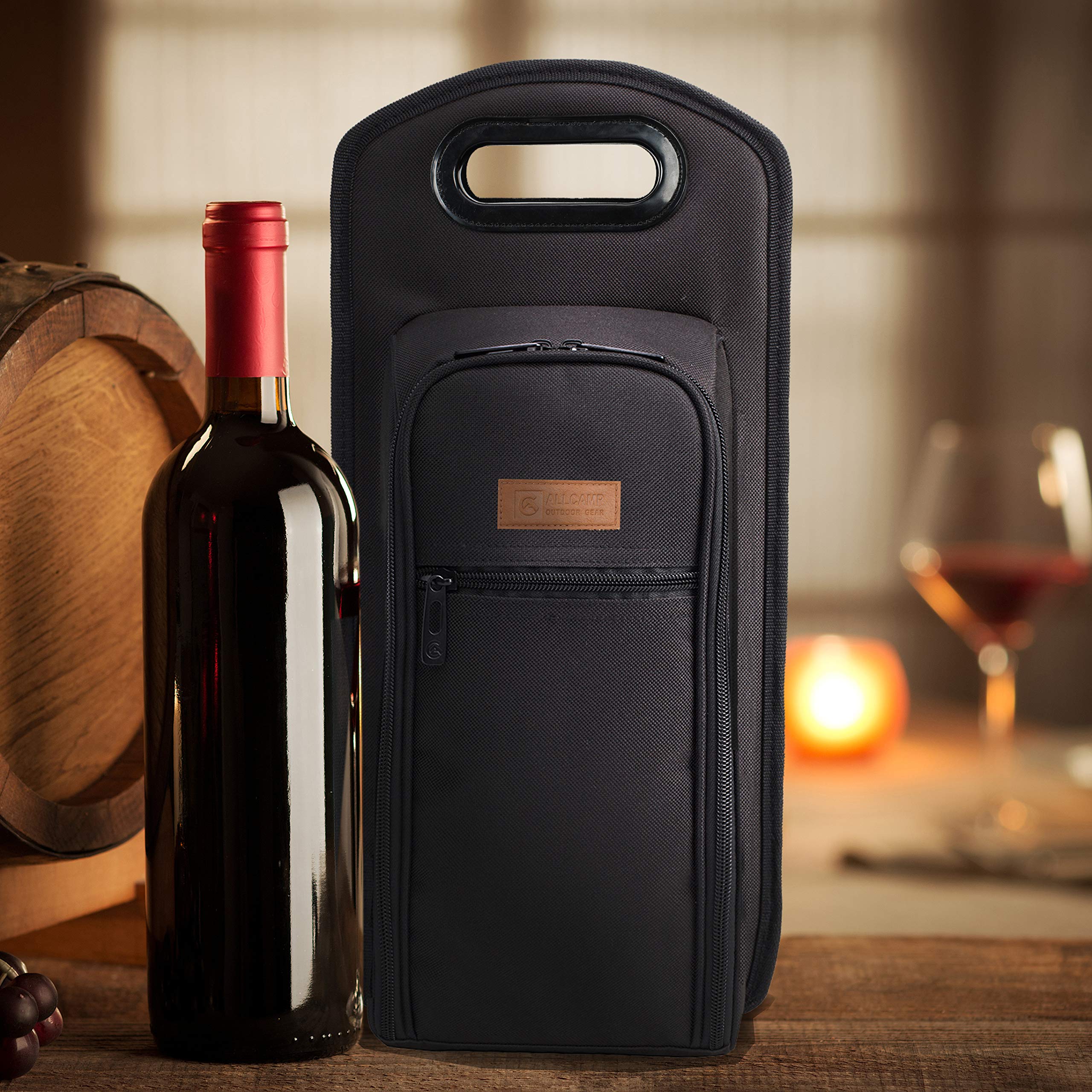 ALLCAMP OUTDOOR GEAR Bolsa de Viaje para Vino, Bolsa térmica con Aislamiento para Vino, 2 Botellas de Vino, Dos Juegos de vajilla para Picnic