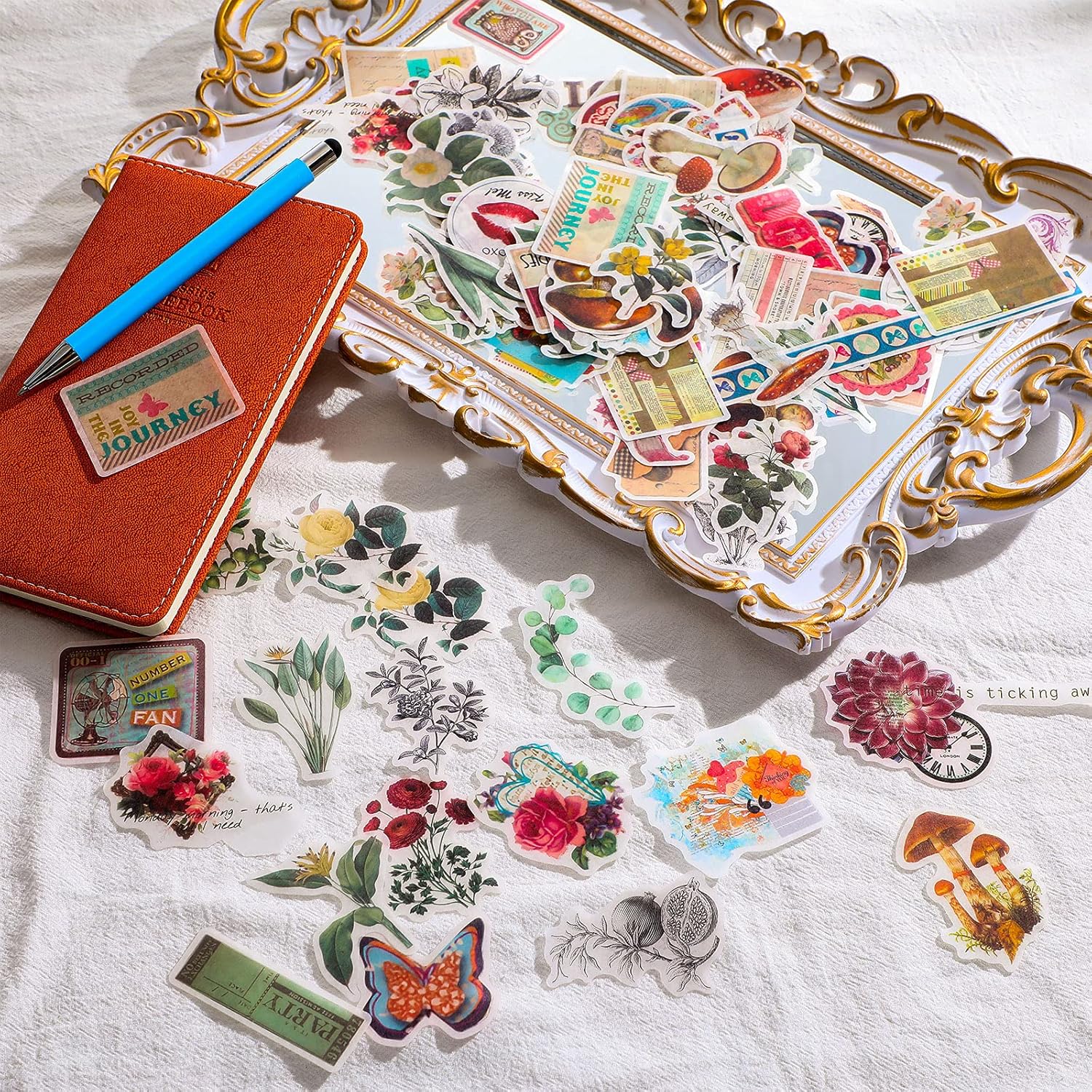 160 Pieces Vintage Scrapbook Stickers Vintage Flower Plant Stickers Retro Butterfly Mushroom Decals Antique Natural Decorative Stickers for Laptop Scrapbooking Journal Planner Card Making