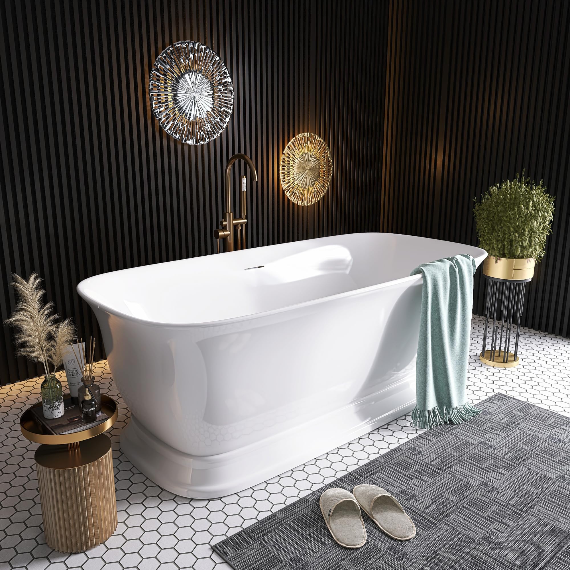 Photo 1 of 67" Free Standing Tub, Pure Acrylic Freestanding Bathtub, Stand Alone Soaking Bath Tub with Integrated Slotted Overflow, cUPC Certified, Glossy White