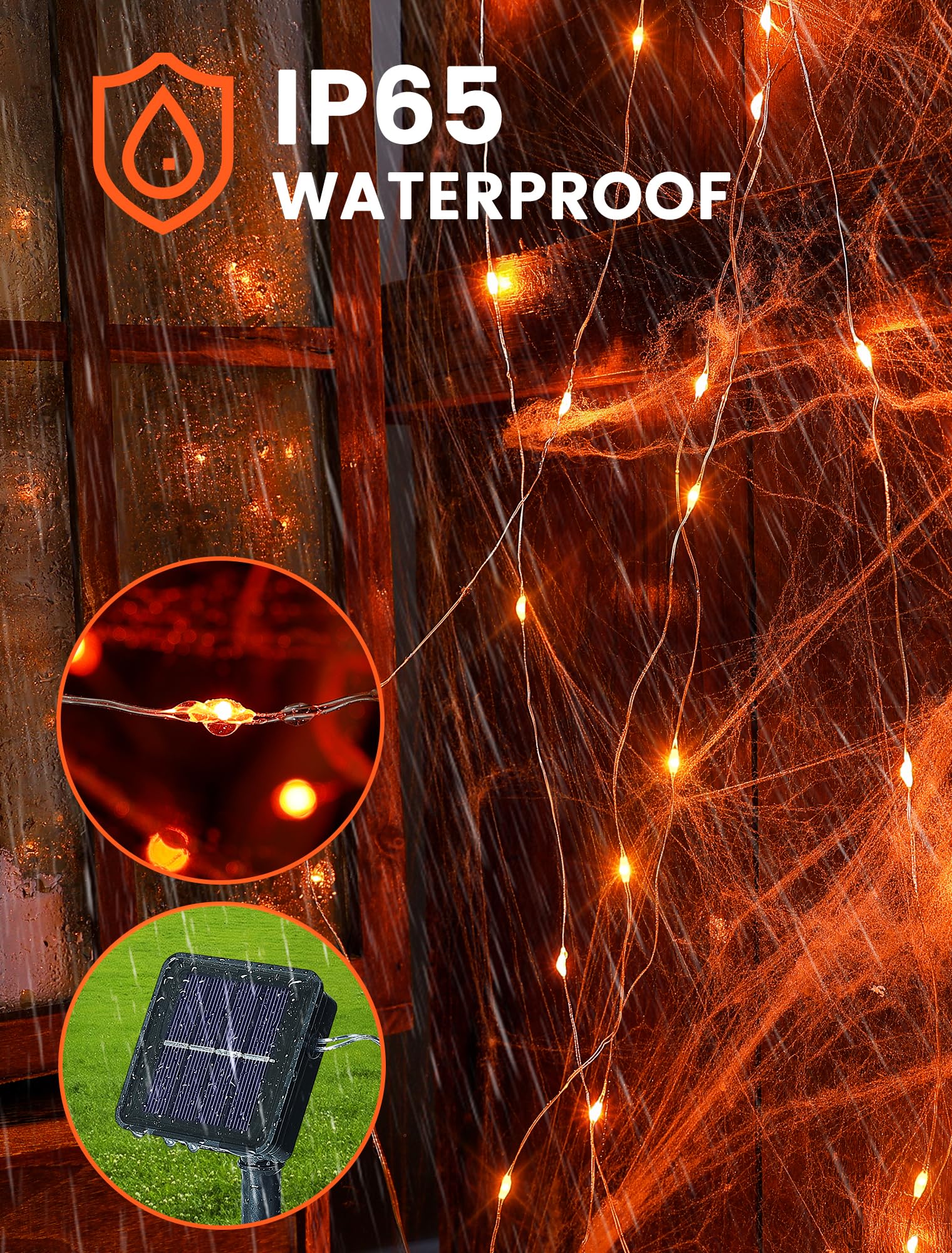2 x orangefarbene Solar-Lichterkette für den Außenbereich, je 10 m, 100 LEDs, solarbetriebene Halloween-Lichterkette, wasserdichter Kupferdraht, funkelndes Licht für Thanksgiving