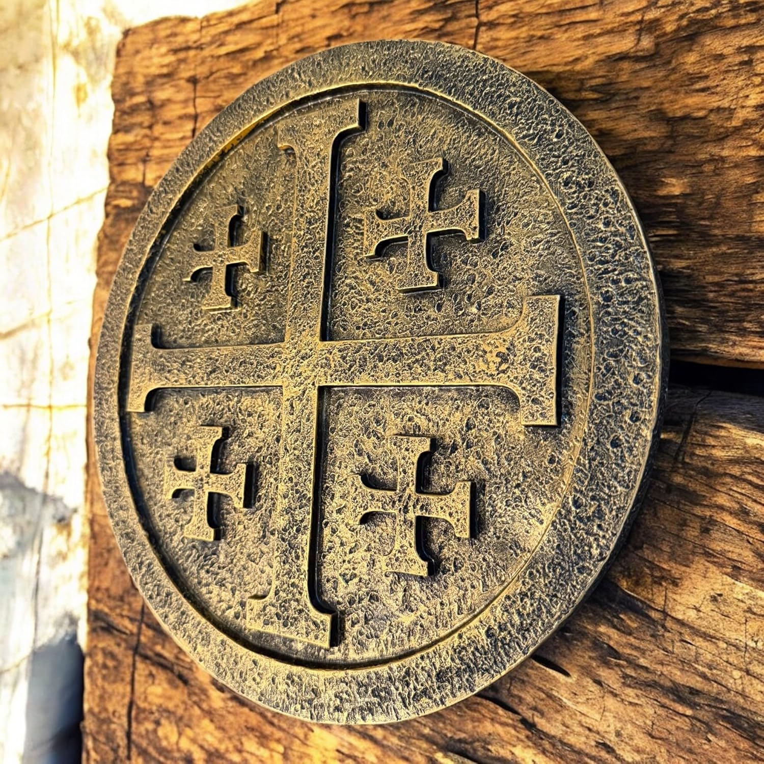 Top Brass Jerusalem Cross Wall Décor – 11 ½” Resin Plaque with Weathered Bronze Finish – Christian Home Décor religious Wall Art – Five Fold Crusader’s Sculpture
