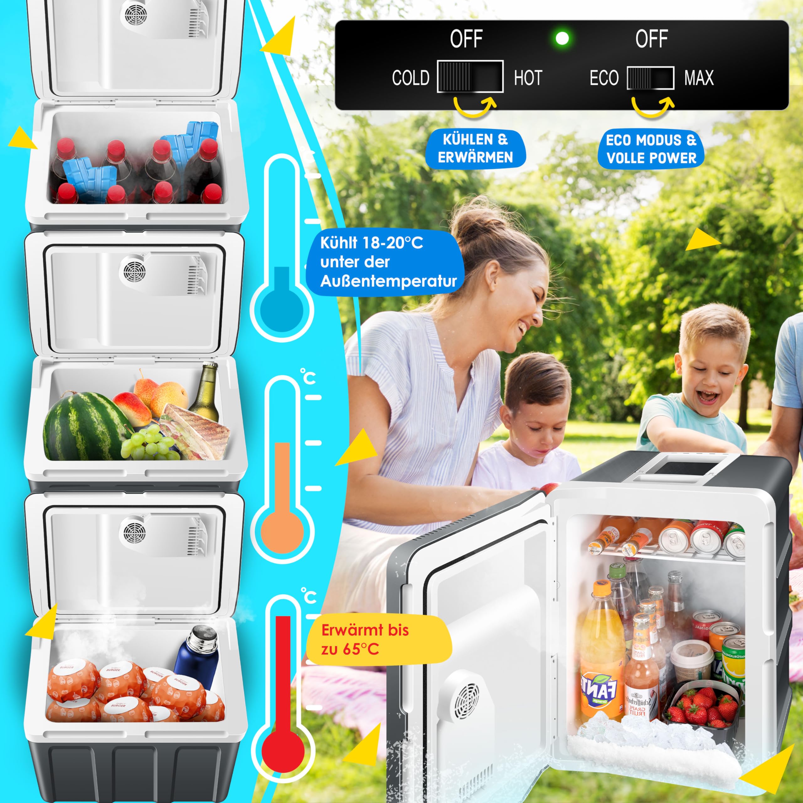 KESSER Kühlbox 40L mit Rollen Thermo-Elektrische Kühlbox 12V 230V ECO MAX Modus