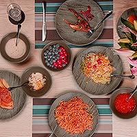 Vista 3 de TP Platos de cena de 11" de melamina, juego de 6 platos irrompibles para servir para interior y exterior, servicio para 6, grano de madera