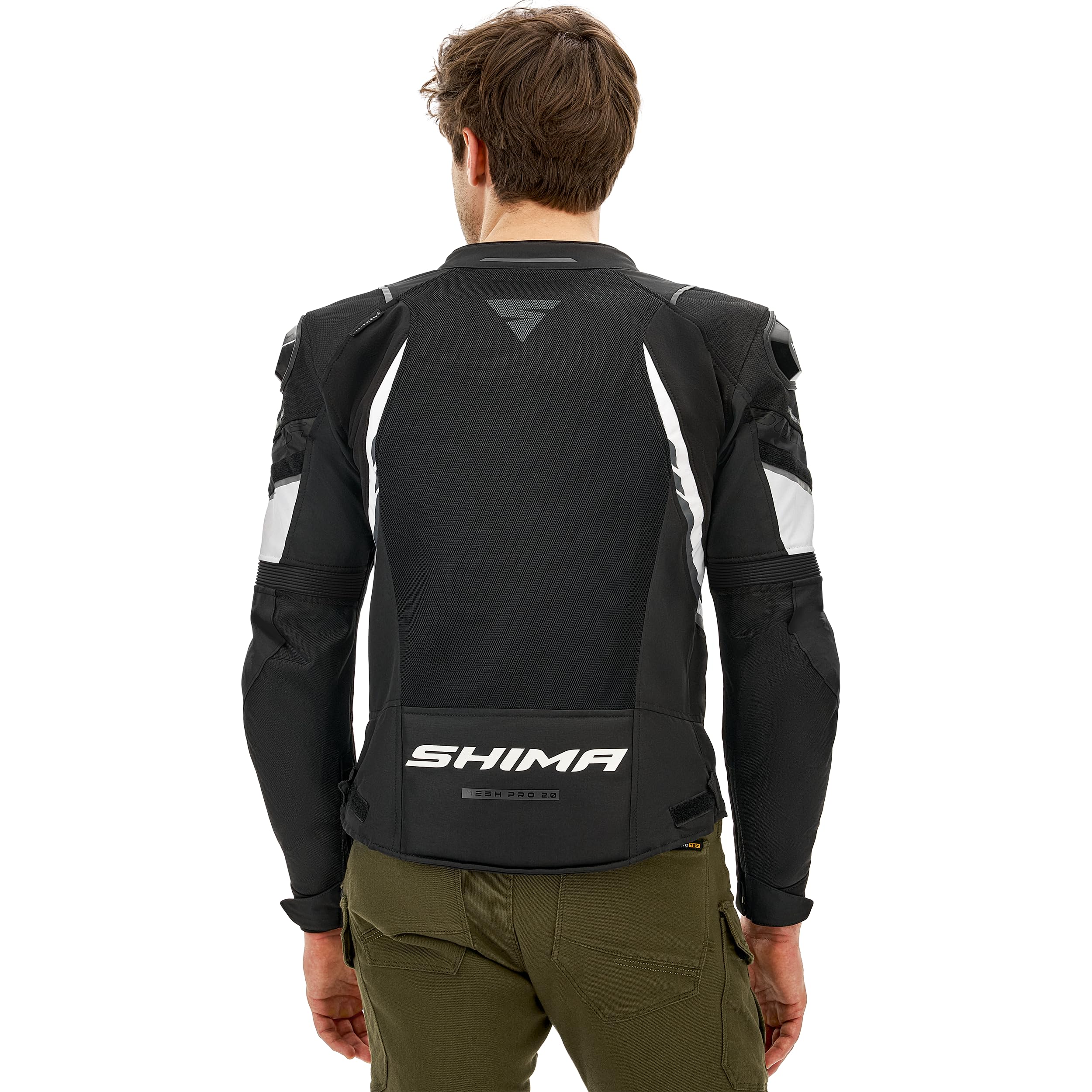 SHIMA MeshPro 2.0 Motorrad Jacke Herren mit Protektoren AirForce Rückenprotektor Motorradjacke Sommer Schulter Protektor Ellbogen Textiljacke Schutzjacken Protektorenjacke Stadt (Männer, Weiß, L)