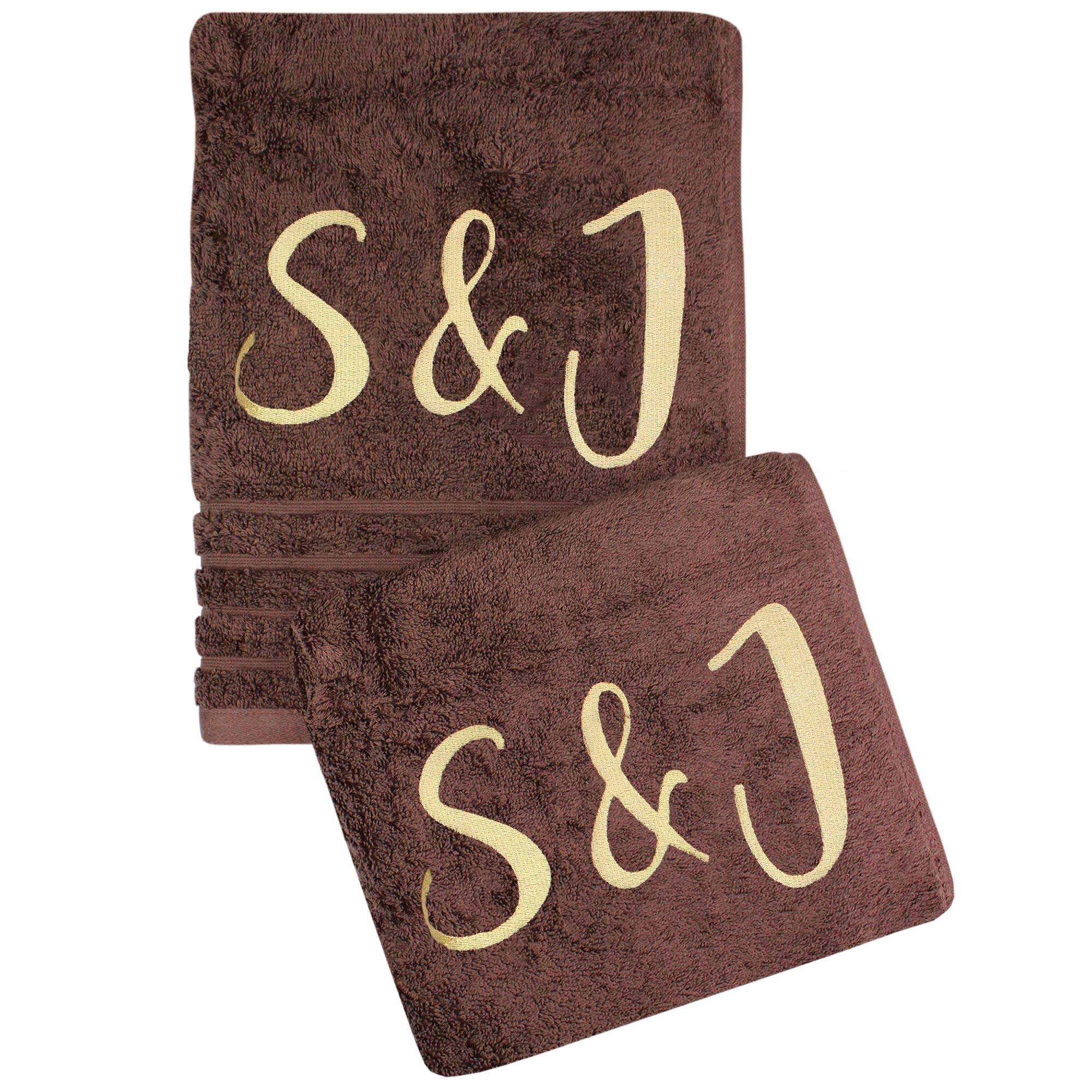 Personalised Couple Embroidered Towels Gift Set (Chocolate, Hand Towels)