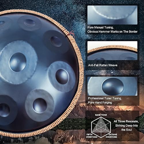 Vista 19 de Tambor de mano para principiantes, 22 pulgadas D menor Kurd 9 Notas - Juego de tambor de mano 440Hz, cacerola de mano, instrumento de mano (negro)