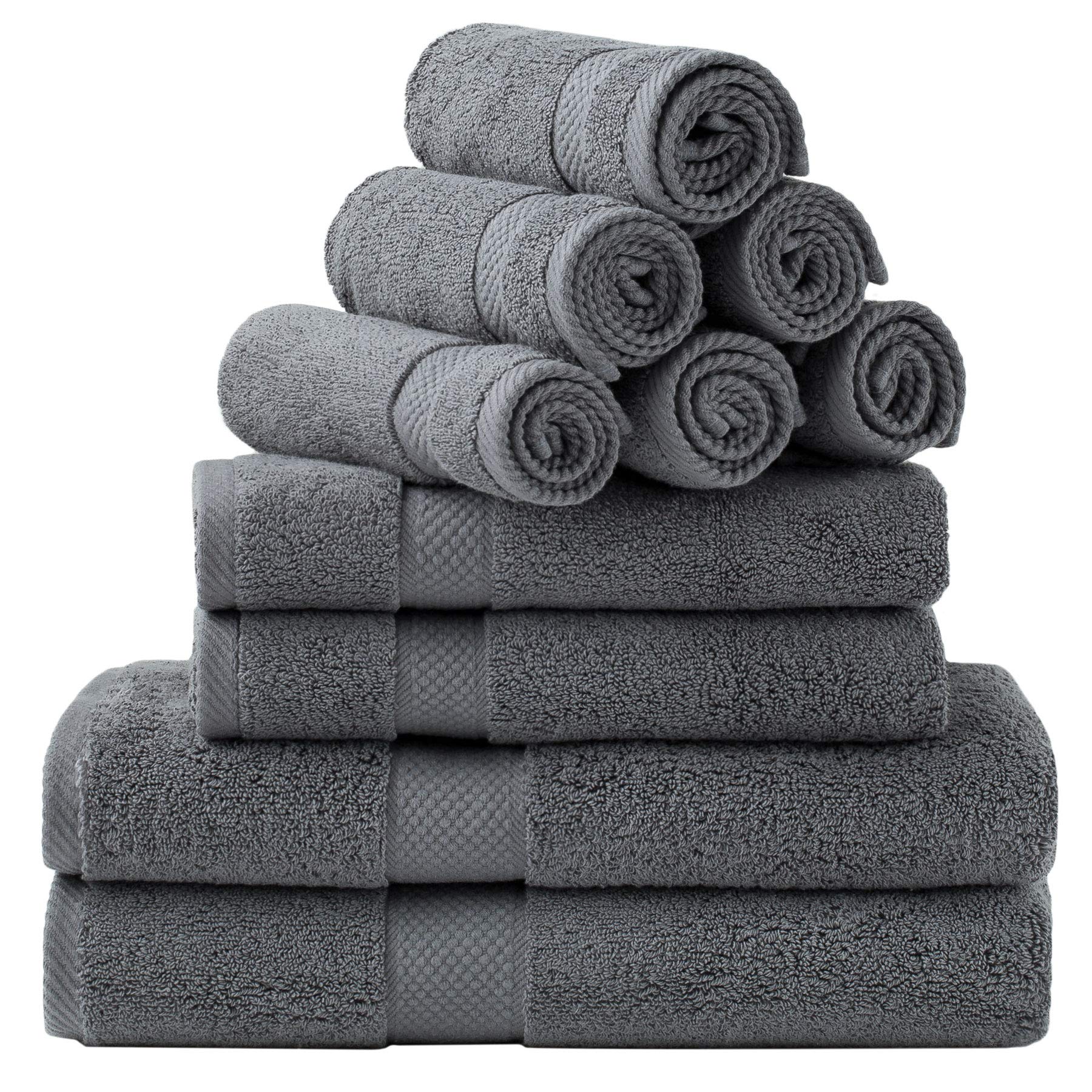 Bedsure 10 Pack Bath Towels Sets for Bathroom Grey - Combed Cotton Bathroom Towels Set , 2 Bath Towels 27x54, 2 Hand Towel...