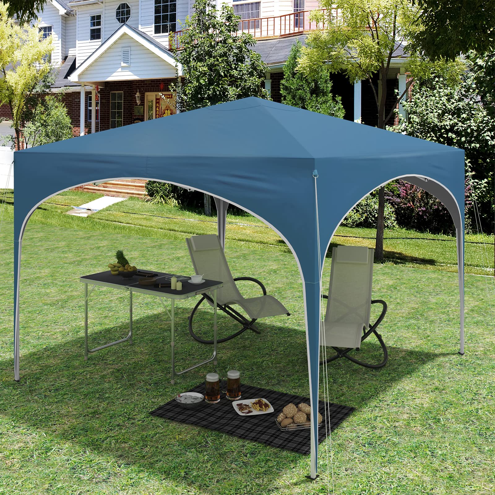 WOLTU Gazebo da Giardino Richiudibile 3x3m Gazebo Esterno in Ferro Regolabile in Altezza Tendone con Soffitto Semicircolare Pieghevole Protezione Solare, Tende per eventi Facile da Montare Blu