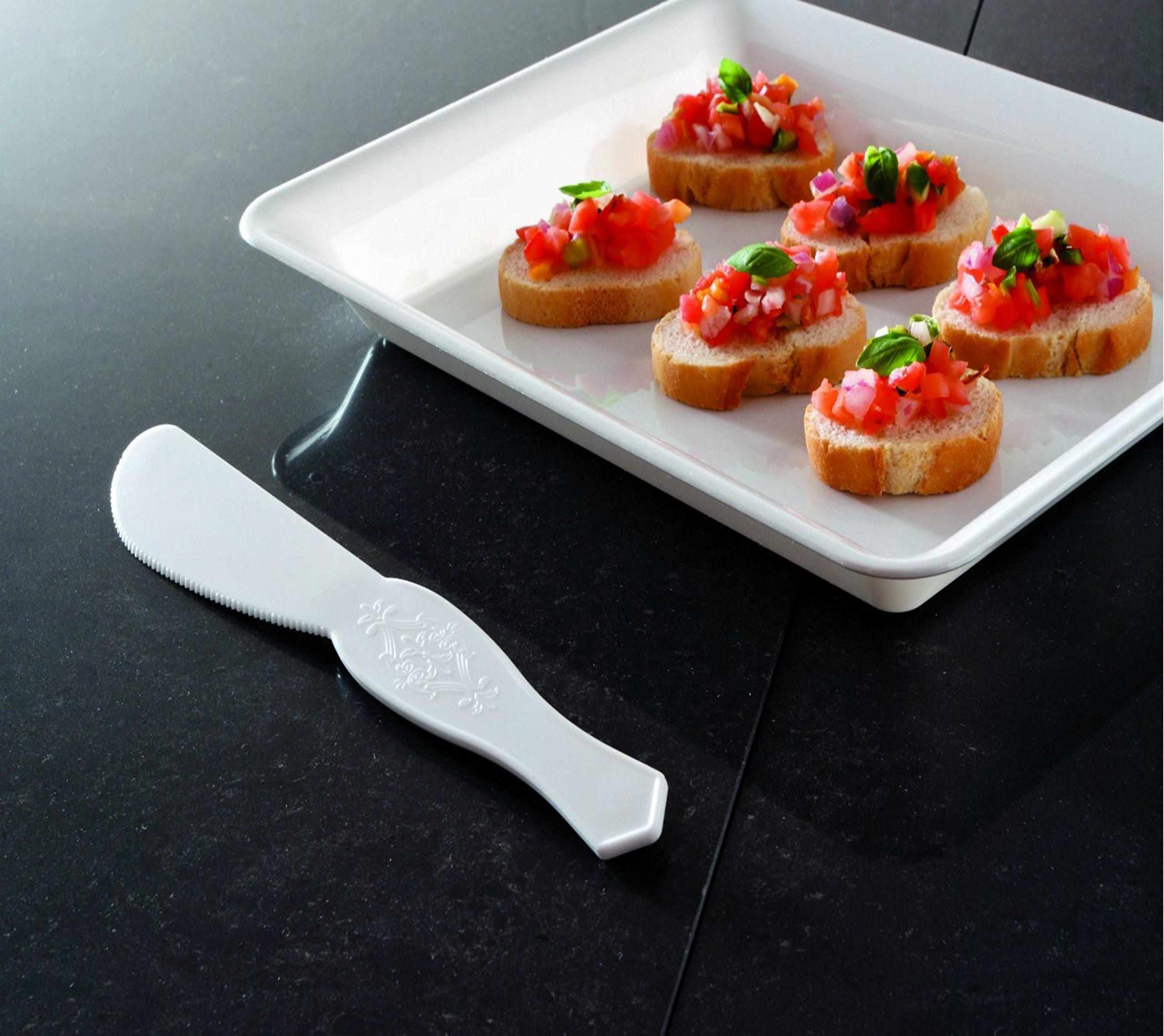 EMI Yoshi 144 White Plastic Sandwich Spreader - Modern, Ambidextrous, Rounded and Serrated Blade, Disposable, Adults