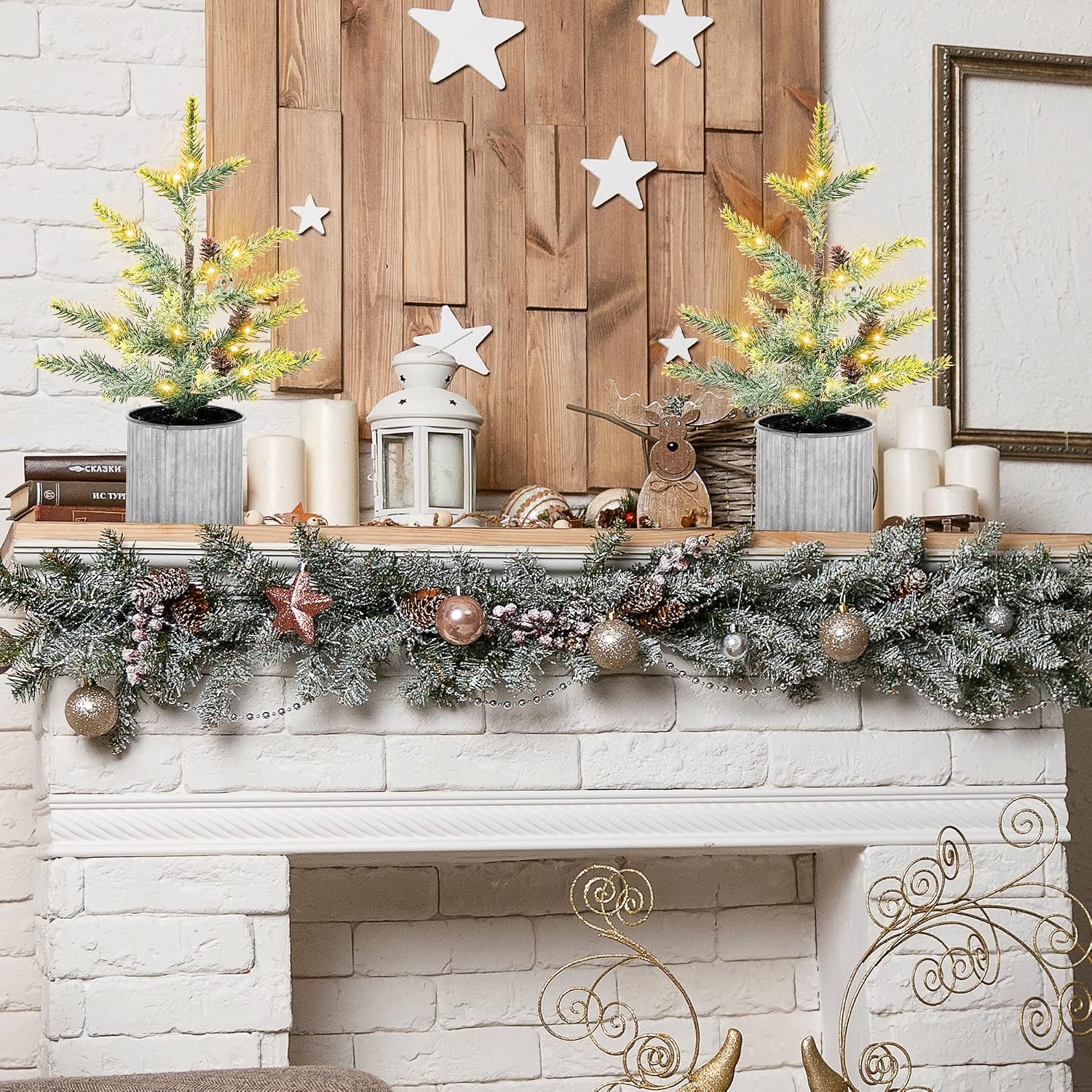 Tabletop Christmas Tree with Lights Mini Pre-Decor with Pinecones 12 inches