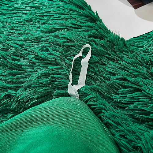 Miniatura 6 de Uhamho Juego de funda de edredón de terciopelo de pelo sintético esponjoso con fundas de almohada, ultra suave, cálido y lujoso (Queen, verde
