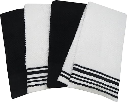 Miniatura 2 de Mainstay Juego de 4 toallas de cocina (negro, blanco)