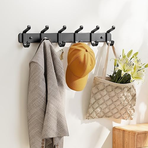 Miniatura 4 de pickpiff Perchero para colgar en la pared, resistente, 6 ganchos para colgar sombrero, ropa, bata, llaves, mochila, toallas de baño, chaqueta,