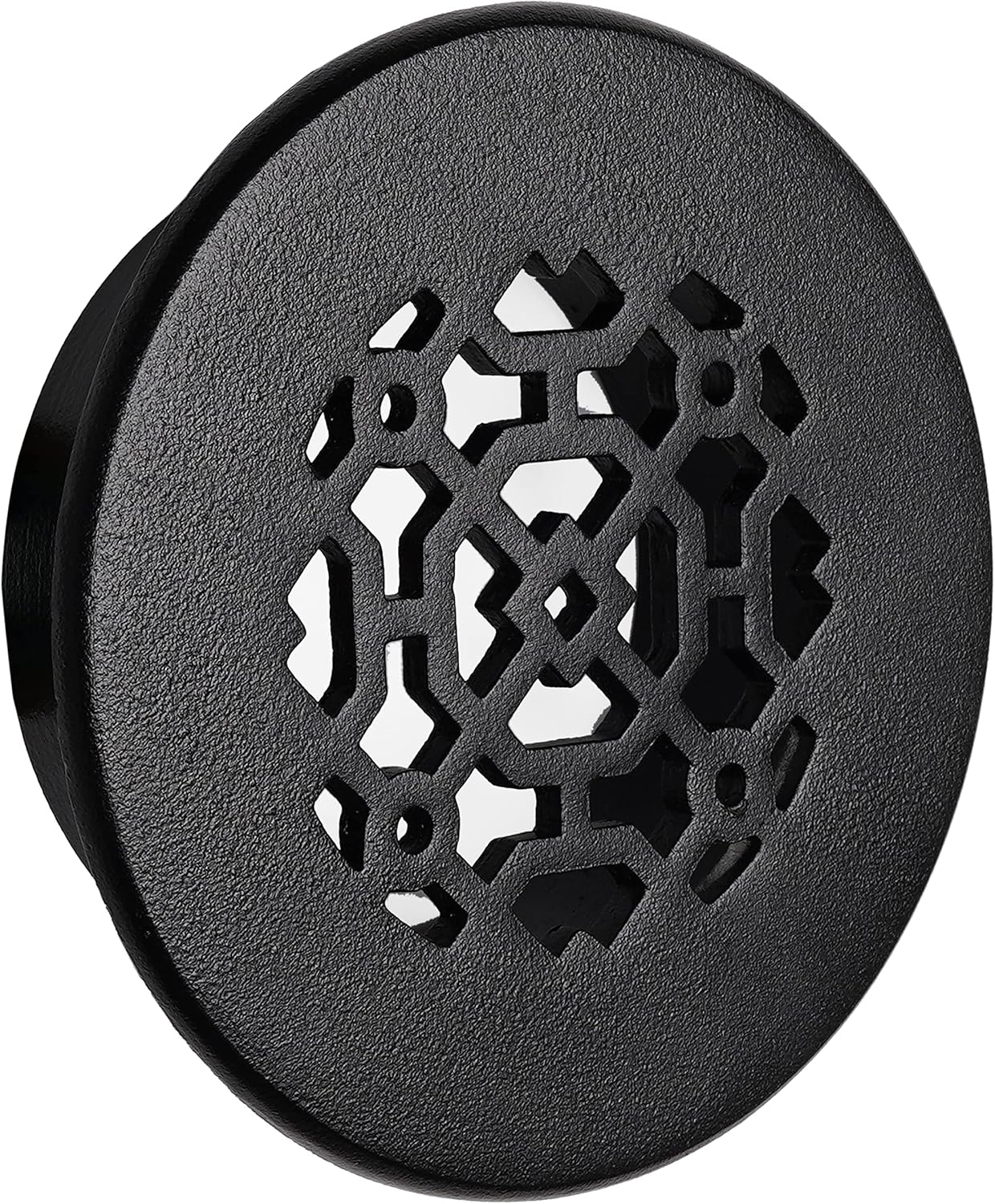 Achtek 4.5" Duct (6" Round Overall Size) Solid Cast Aluminum Round Grill | Powder Coated | for Wall-Black with Screw Holes