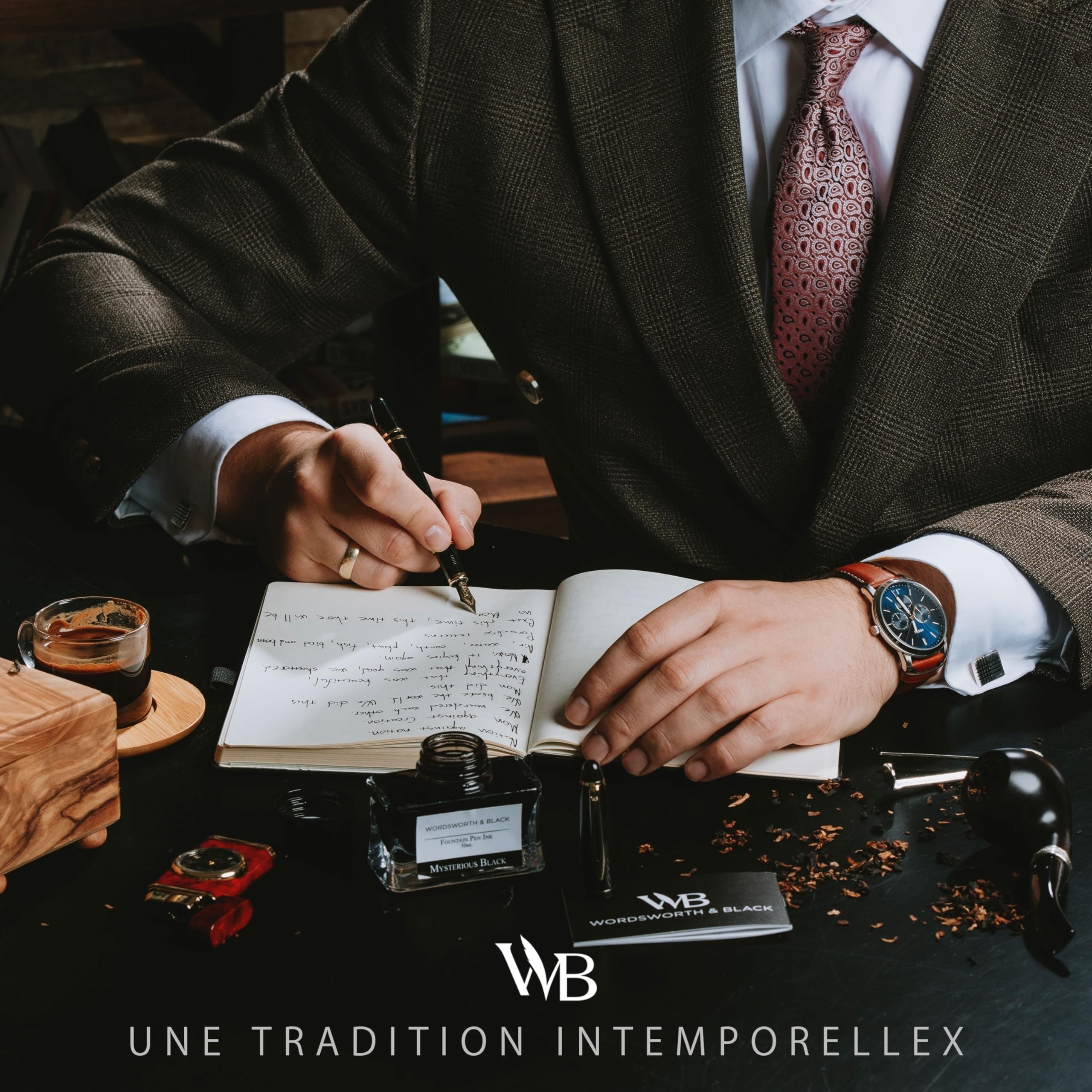 Wordsworth & Black Stylo plume Majesti (Or Noir), étui de luxe, finition chromée, 24 cartouches d'encre Iridium pointe moyenne, kit-cadeau Stylo plume rechargeable pour hommes et femmes