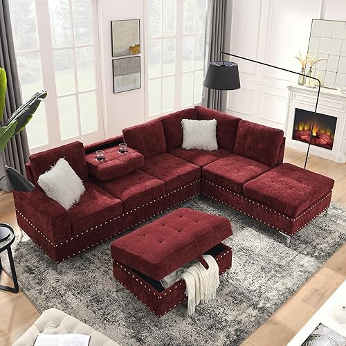 Miniatura 1 de Olodumare Juegos de muebles de sala de estar, sofá seccional en forma de L de 3 plazas con diván reversible extra ancho, otomana de almacenamiento y