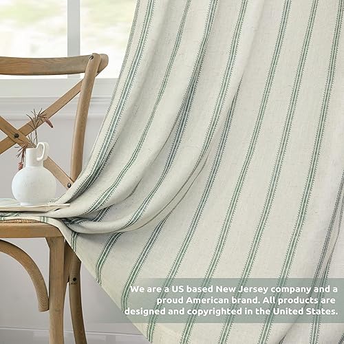 Vista 177 de DriftAway Cortinas opacas de mezcla de lino de 63 pulgadas de largo para dormitorio, cortinas de lino con estampado de rayas verticales, con Gris