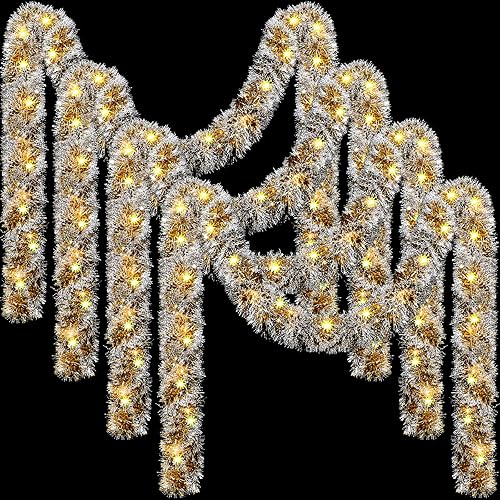 Miniatura 12 de Ceenna 2 guirnaldas de oropel de Navidad de 32.8 pies con 100 luces LED de 32.8 pies para colgar en la pared, árbol de Navidad, decoración de