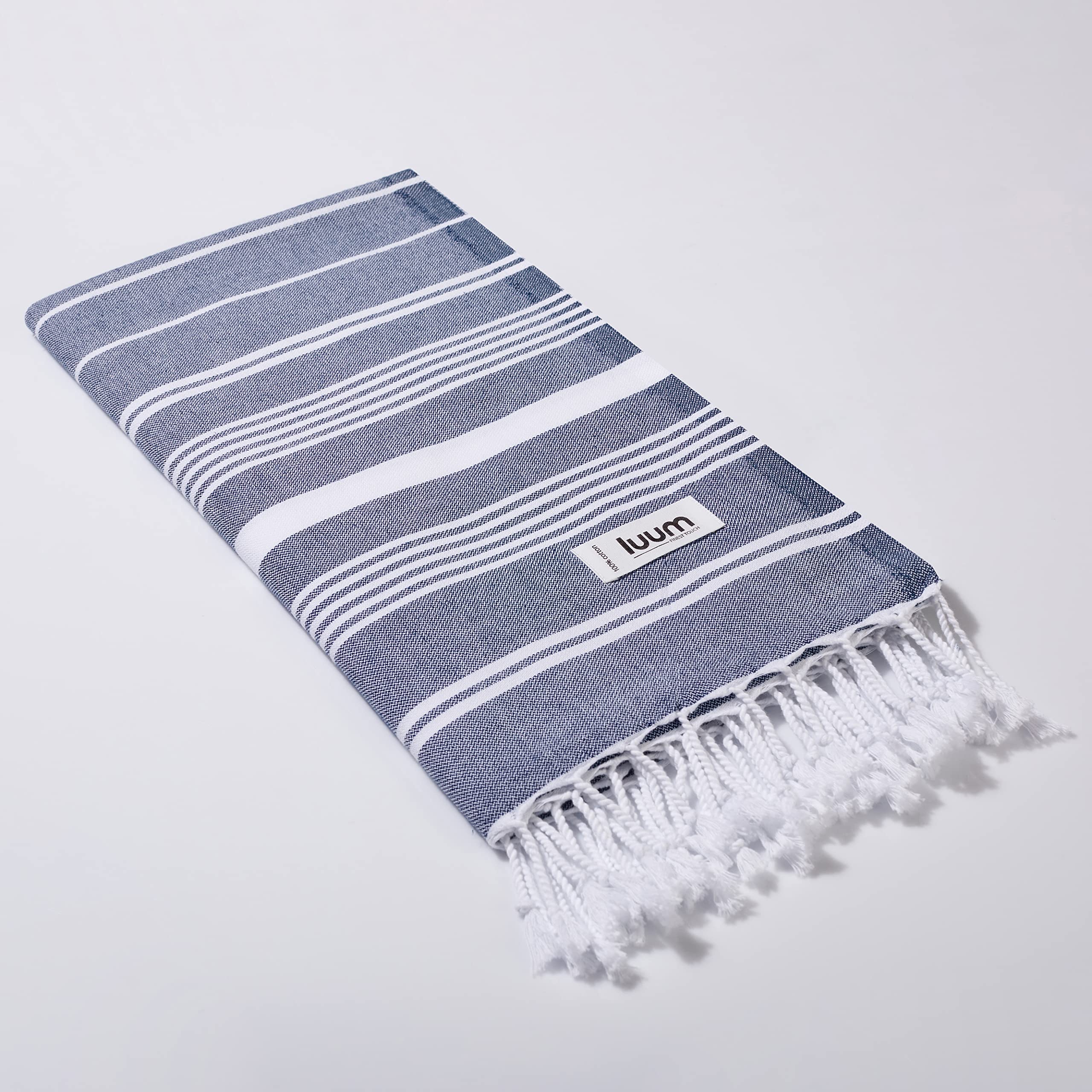 Luum Lot de 2 serviettes de hammam, de plage, de sauna, de yoga, de sauna, de bain, de voyage, de camping, pour homme et femme, bleu marine (mieux qu'une serviette en microfibre)