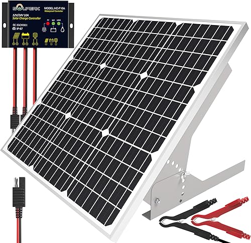 SOLPERK Kit de panel solar de 50 W12 V, cargador de batería solar + controlador impermeable + soporte de montaje ajustable para automóvil,