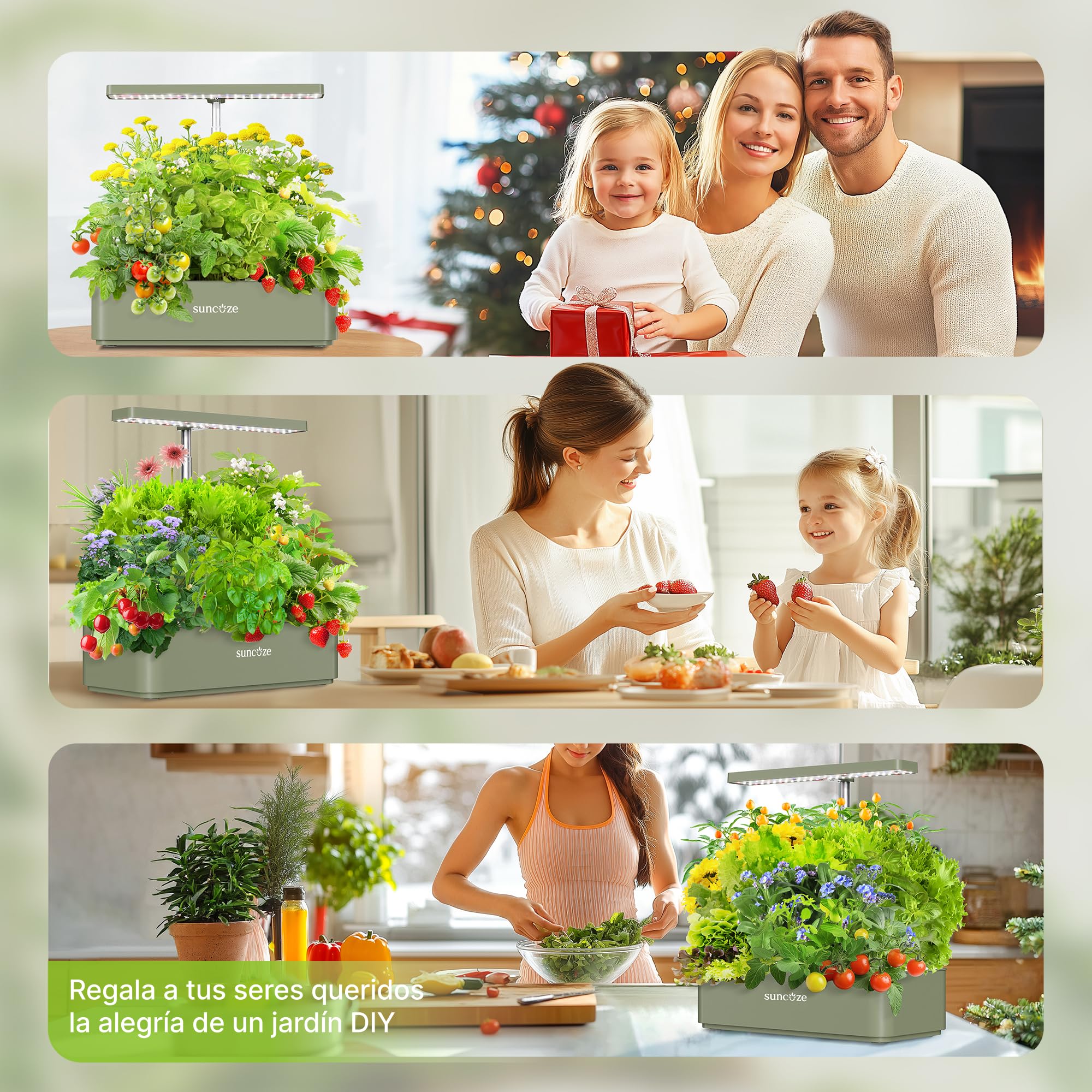 SUNCOZE Sistema de Cultivo Hidropónico Kit de Cultivo Interior con Iluminación LED Automática, Smart Garden 12 Pods, Altura Regulable, depósito de Agua de 4 l, Bomba silenciosa