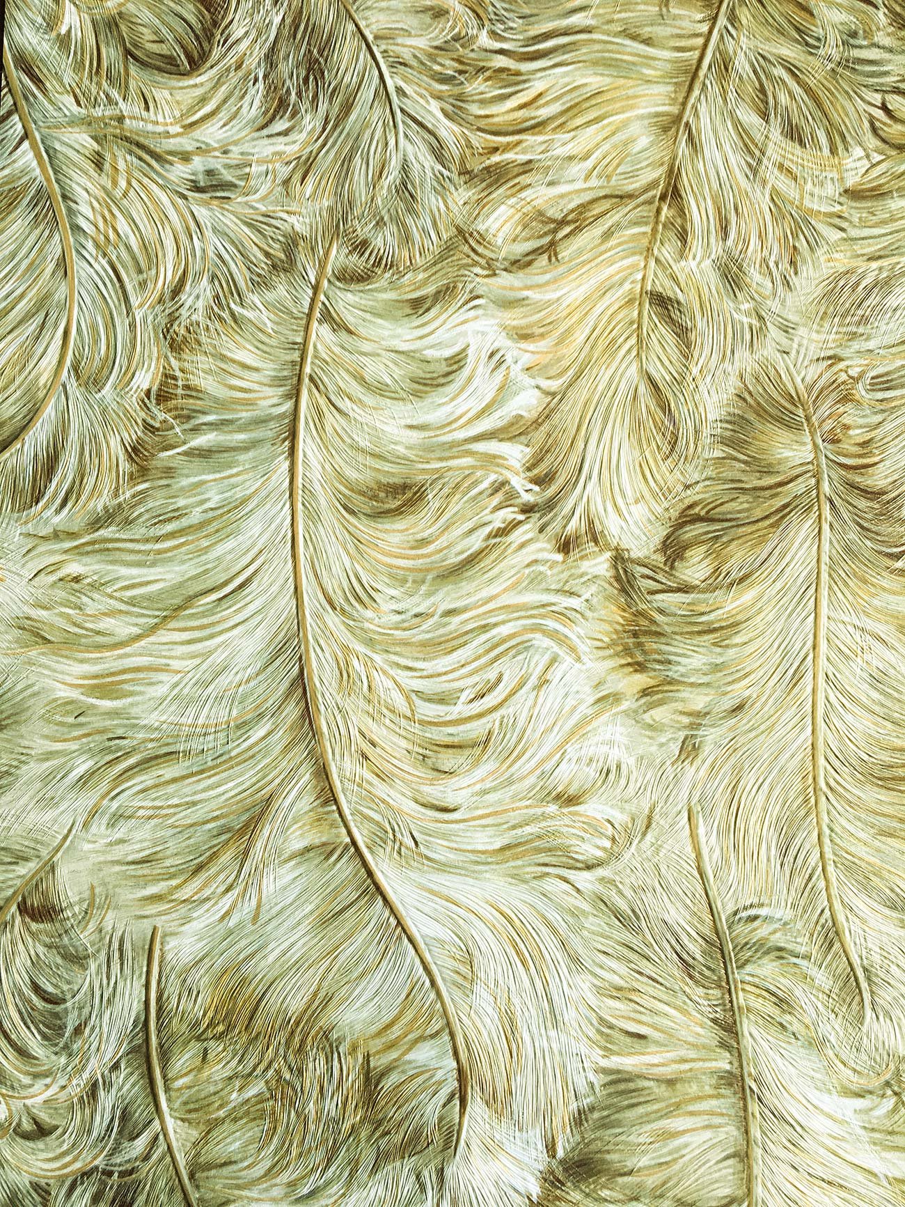 Papier peint vinyle plumes olive or brillant Profhome 822202 chic pour salon