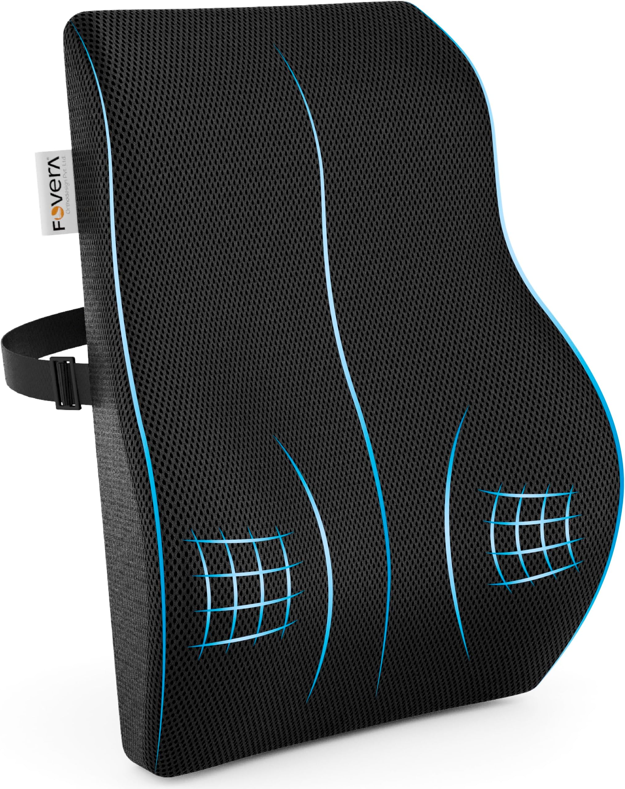 FOVERA Back Support for Office Chair | 2 Years Warranty | Gel Memory Foam Car Seat Back Support, Orthopedic Lumbar Back Rest for Back Pain Relief - Back Pillow for Sitting (Mesh Black, Large)