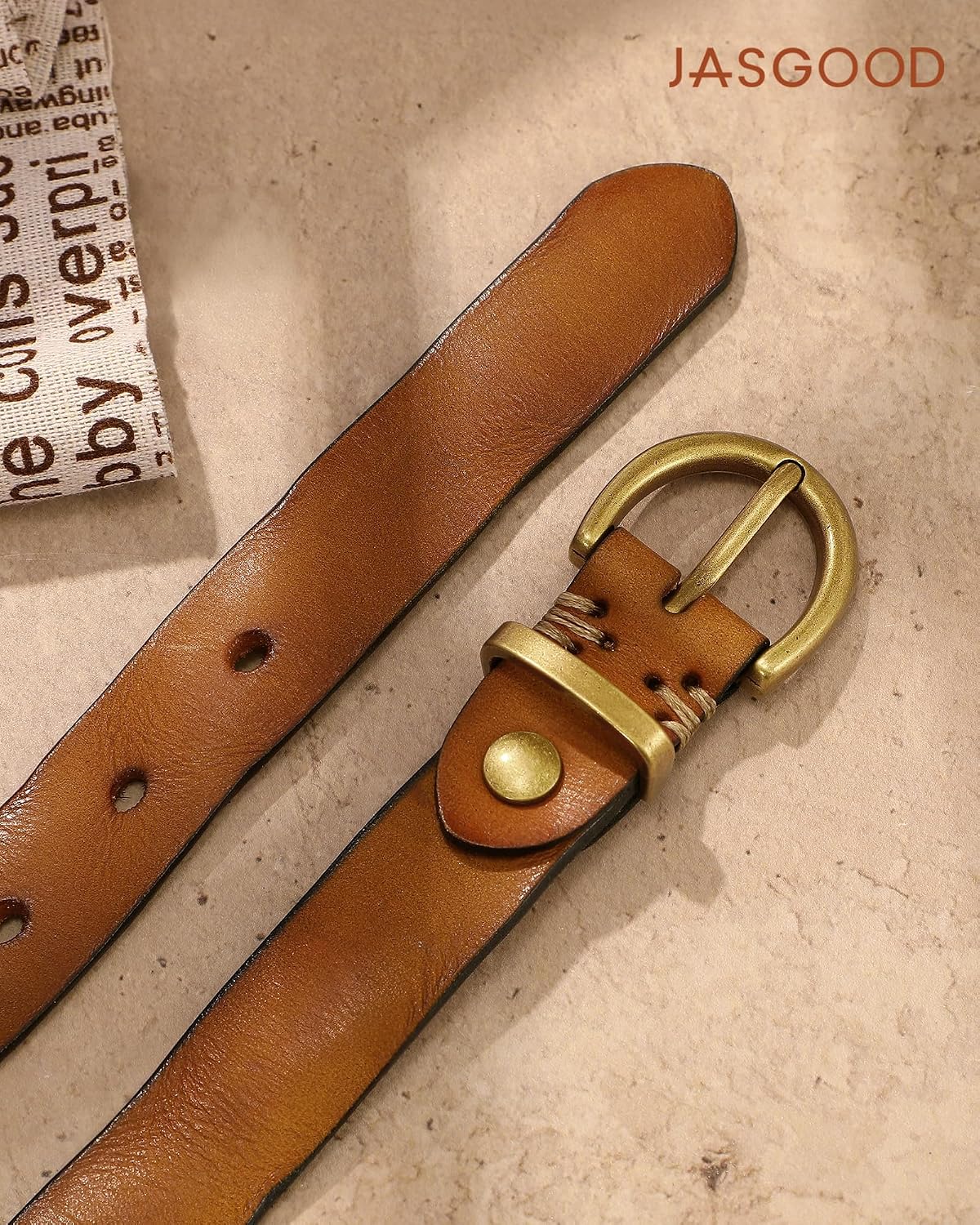 JASGOOD Womens Genuine Leather Belt Full Grain Real Leather Brass Buckle