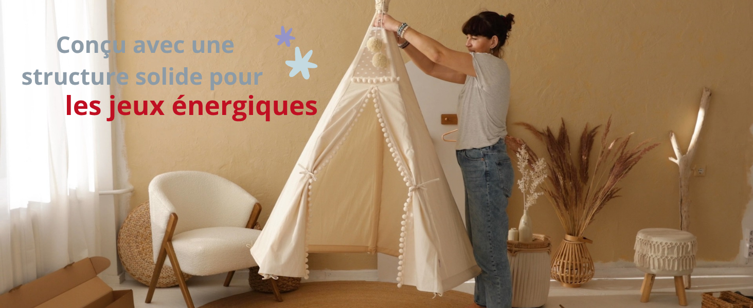 Tente tipi MINICAMP Originale pour Enfants - Toile de Coton Naturel