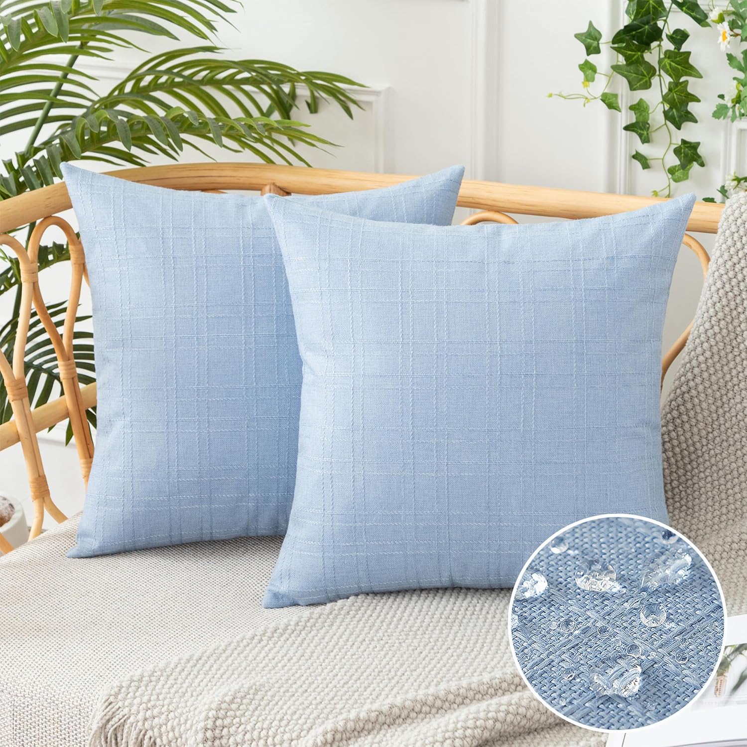 UGASA Outdoor Throw Pillow Covers Pack of 2 Plaid Texture