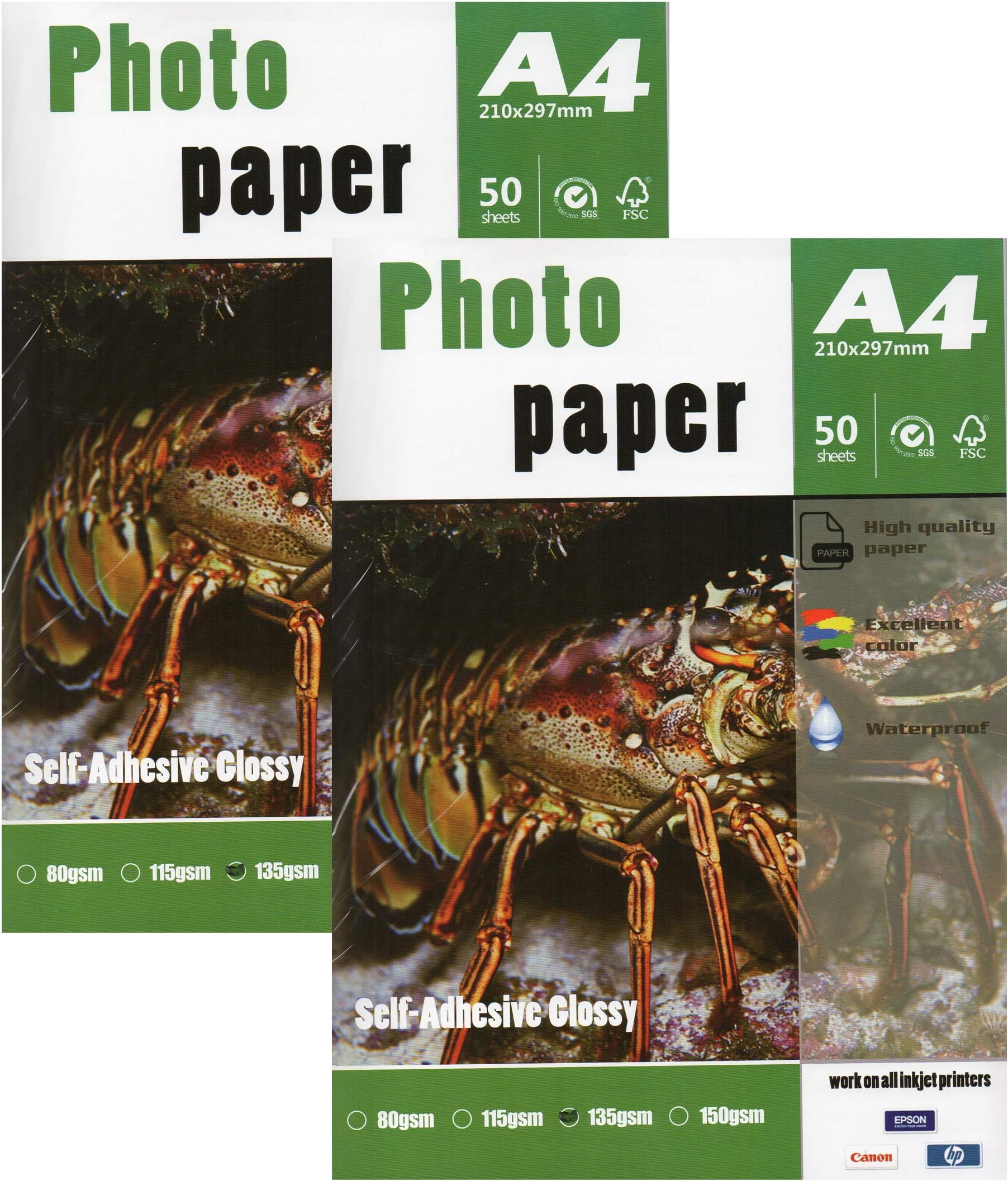 Self adhesive Sticker Inkjet Photo Paper 8.3"x11.7" A4 Size 100 sheets 135gsm 2 pieces of 50 sheets for all Inkjet Printers