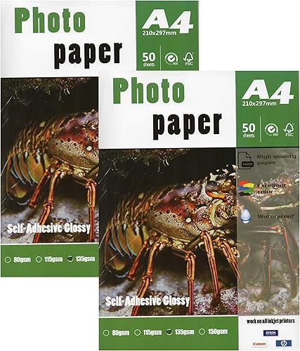 Adhesivo autoadhesivo Inkjet Photo Paper de 8.3 x 11.7 pulgadas, tamaño A4, 100 hojas de 4.76 ozm, 2 piezas de 50 hojas para todas las impresoras de
