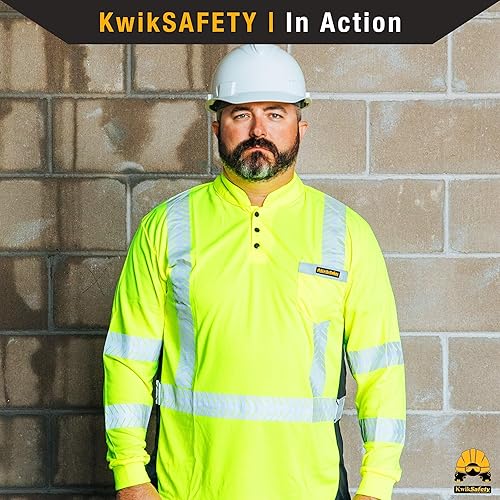 Miniatura 9 de KwikSafety - Charlotte, NC - Camisas de seguridad de manga larga premium cuello redondo, botón y cuello con cremallera Clase 3 ANSI probado OSHA