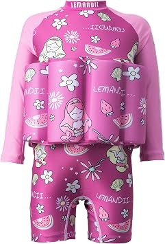Toddler Kids One-Piece Float Swimsuit with Adjustable Buoyancy UPF 50+ Sun Protection for Beach Pool Boys Girls