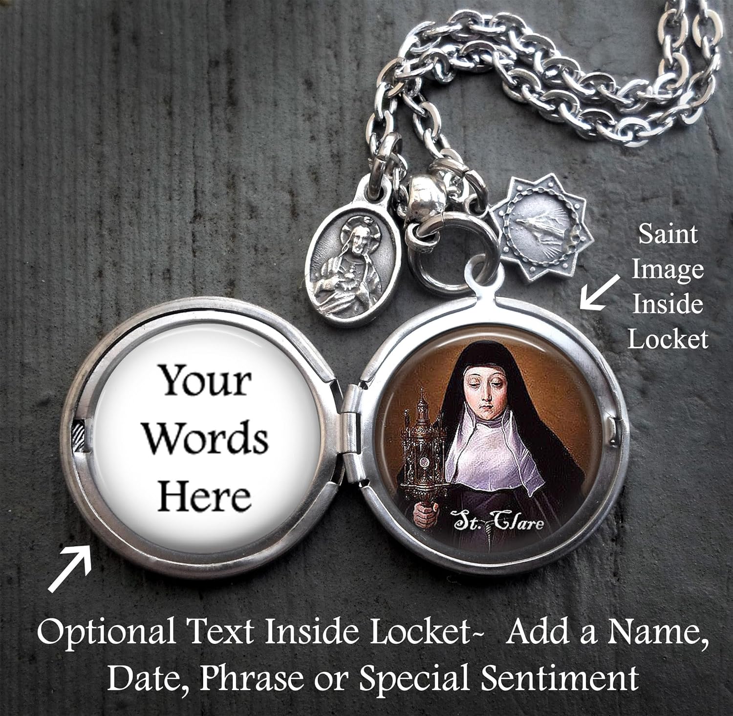 St. Clare of Assisi Locket Necklace, Patron Saint Confirmation Gift, Italian Charms, Catholic Jewelry - Image 2