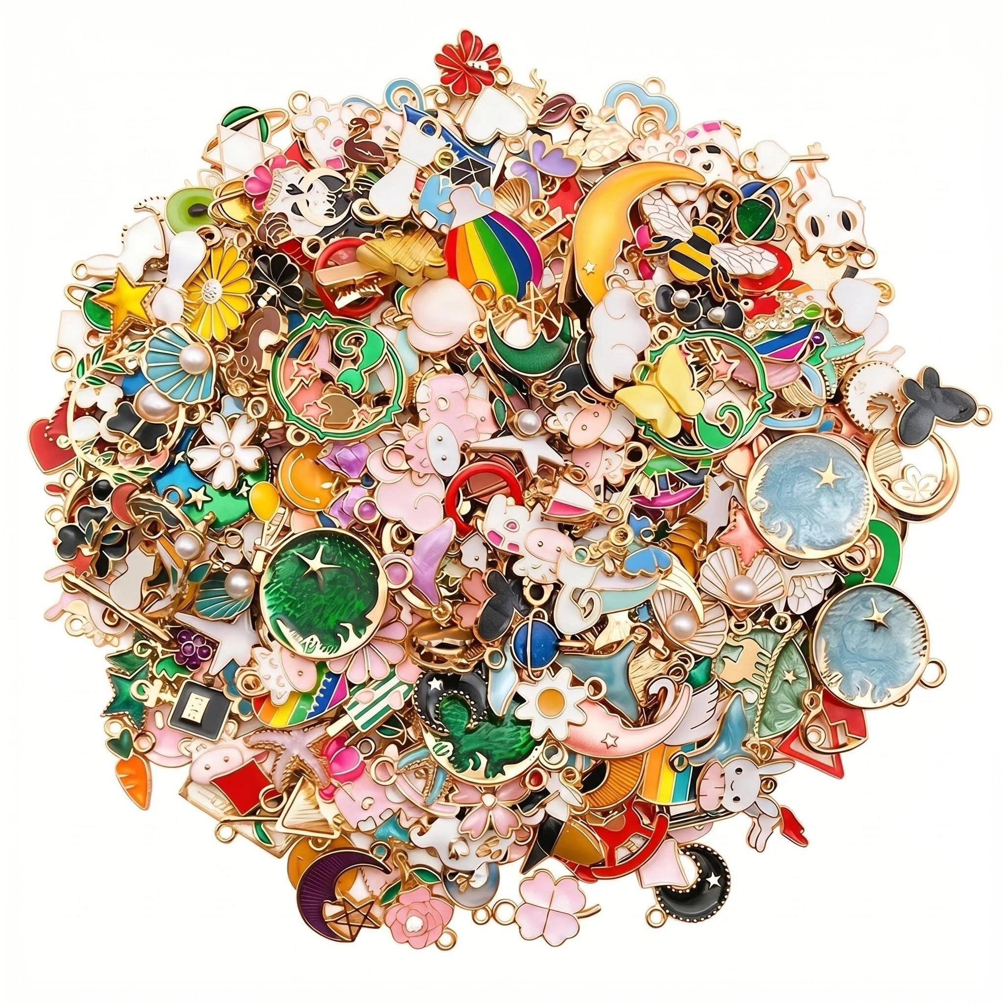 70PCS Bracelet Charms, 10-25mm Enamel Paint Metal Charms for Jewellery Making, Bulk Mixed Charms Set for DIY Craft with Storage Bag - Jewellery Making Supplies for Necklaces, Earrings, Keyrings