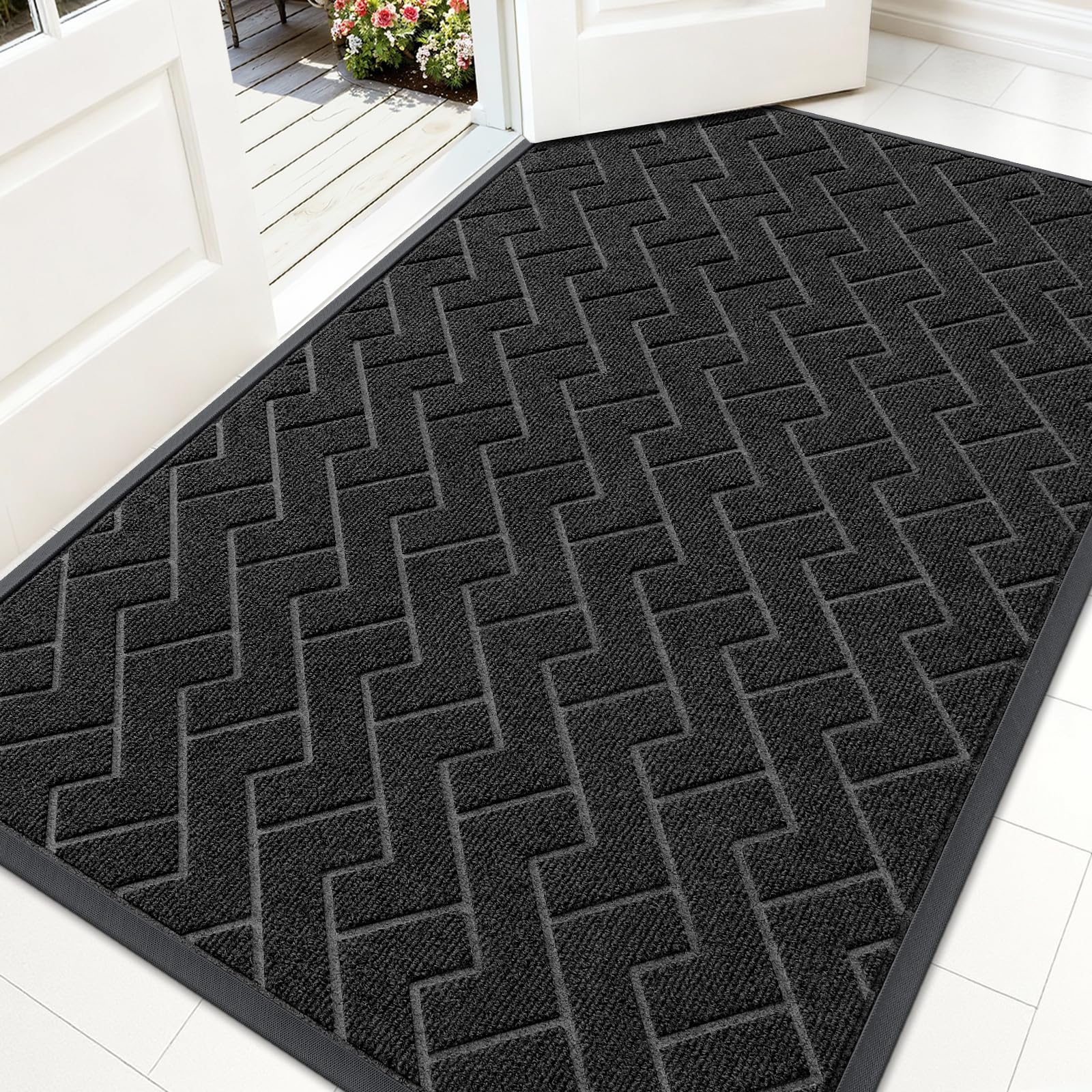 OLANLY Front Door Mat Outside 59x34, All-Season Absorbent Rubber Doormat