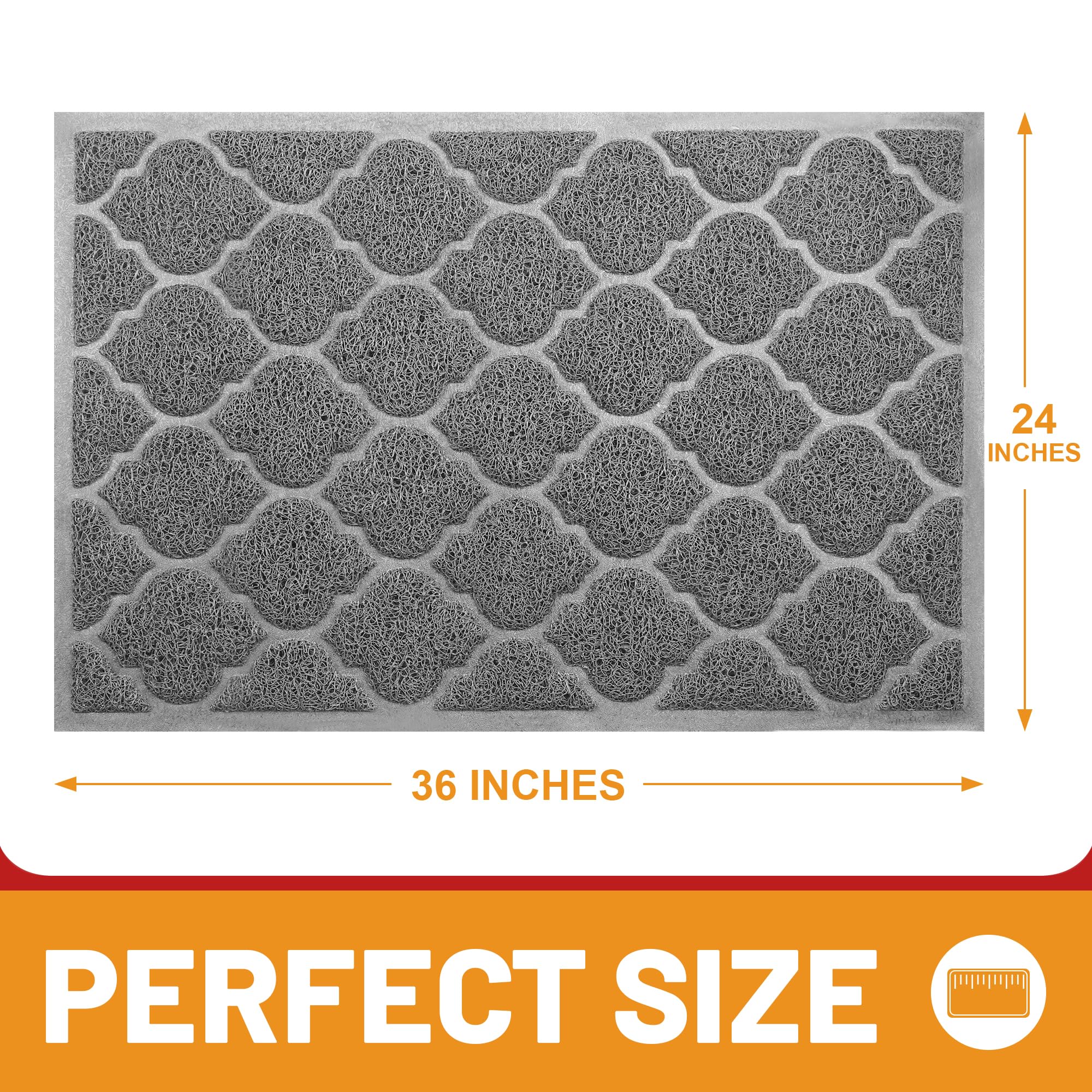Front Door Mat,Inside or Outside Entryway Front Door Welcome Mat, Large Size 36" x 24" Boot Scraper, Easy to Clean, Phthalate and BPA Free, Waterproof, Non Slip& Durable,Catches Dust and Snow (Grey) - Image 2