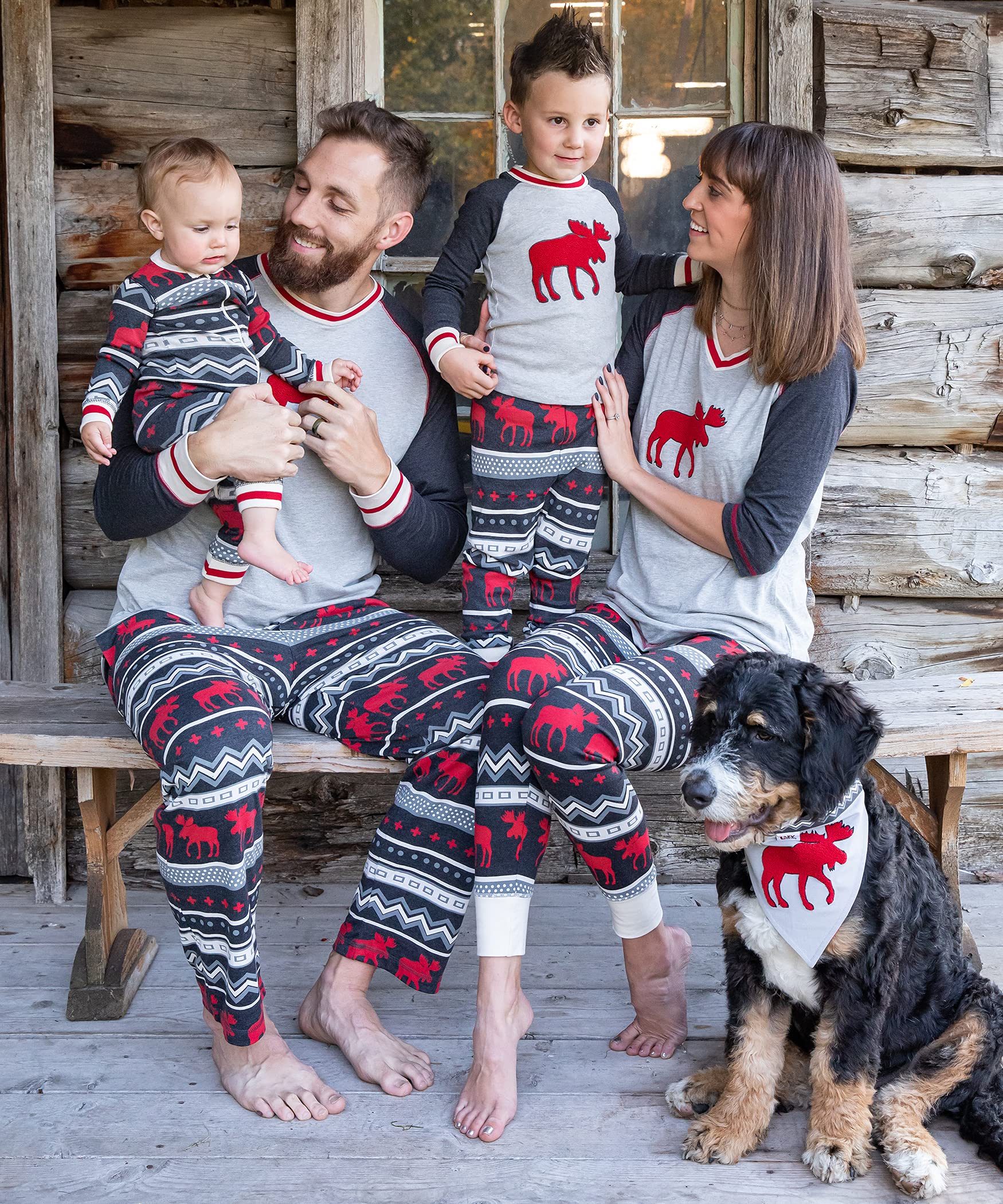 Lazy One Pijama familiar a juego para adultos, niños y bebés, Conjuntos de pijamas Cabin Moose, 3 años