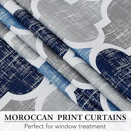 Miniatura 4 de Beauoop Cortinas 100% opacas de 45 pulgadas de largo, 2 paneles para dormitorio, sala de estar, azul, gris, marroquí, para oscurecer la habitación,