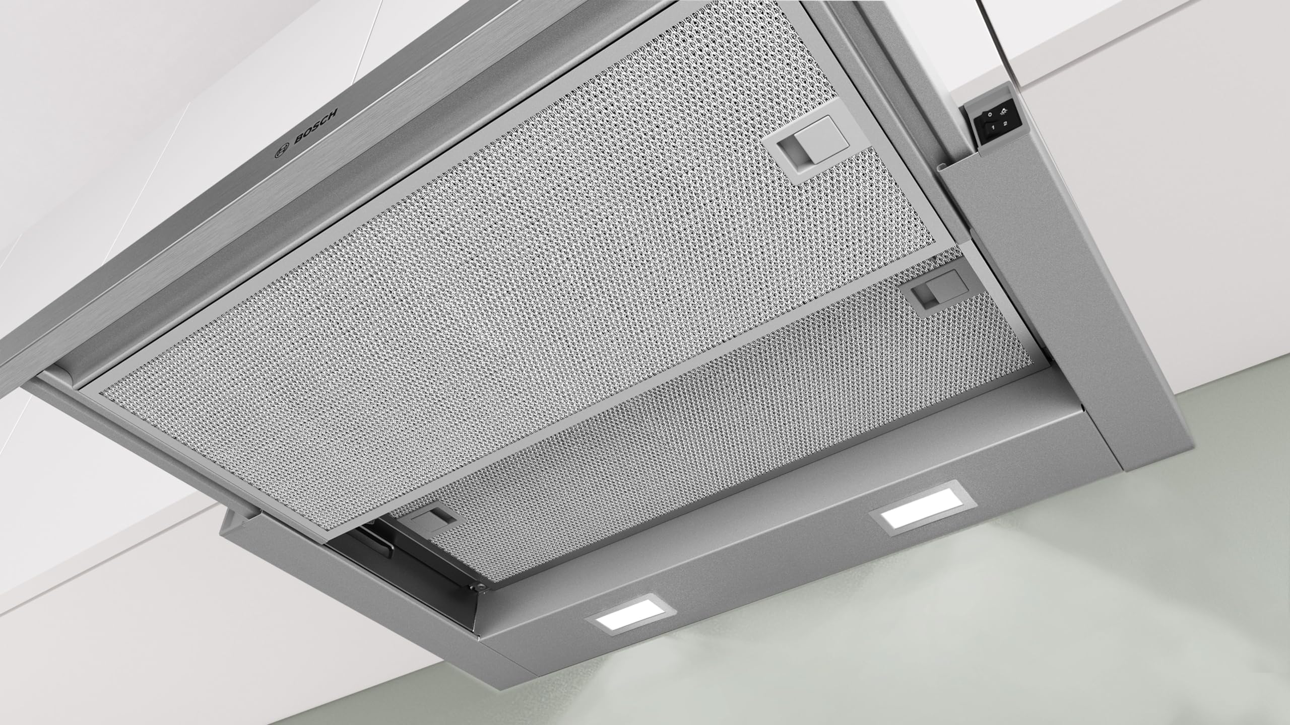 Bosch Serie 2 Flachschirmhaube DFM064W55 60 cm LED-Beleuchtung Abluft Umluftbetrieb Metallfettfilter Silber