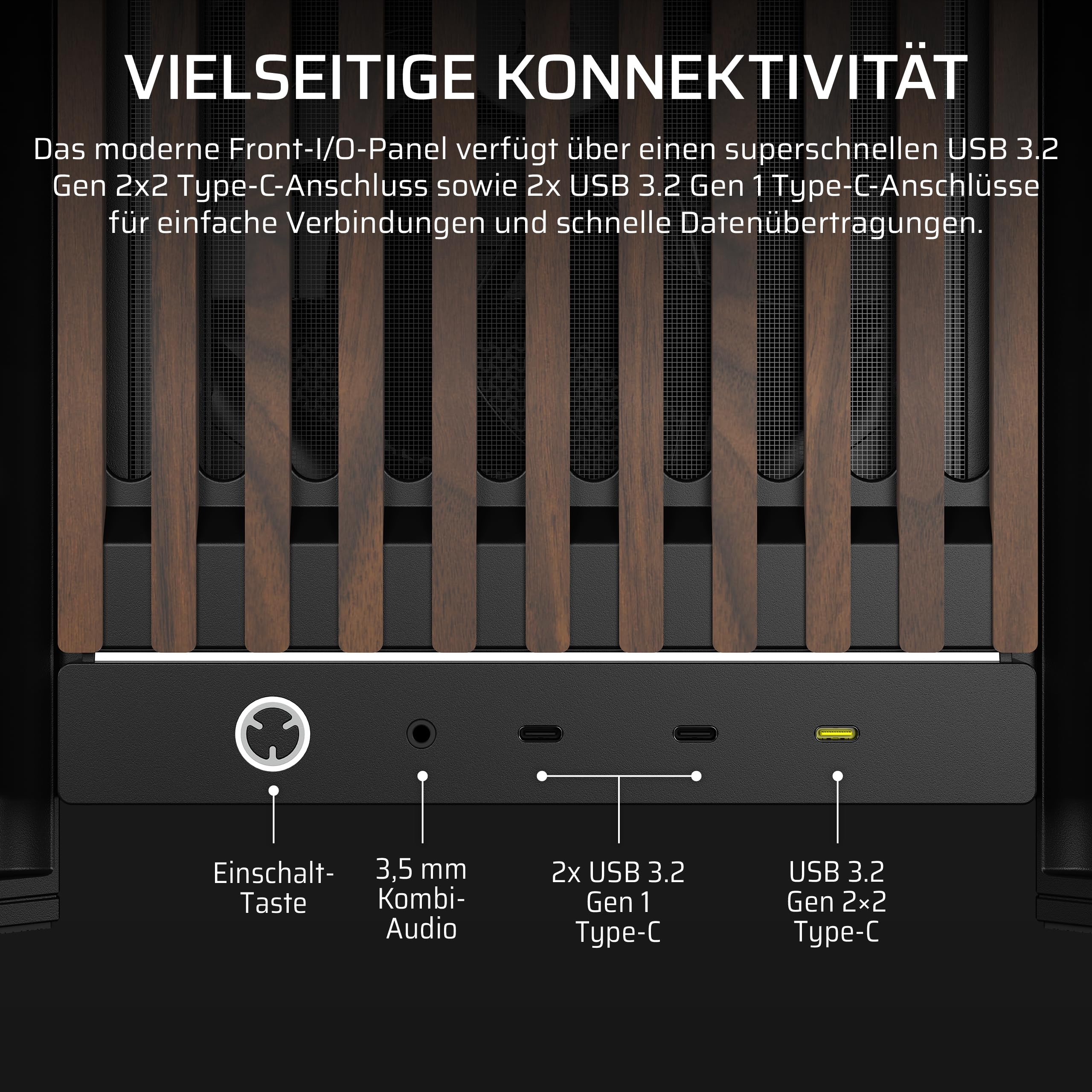CORSAIR Frame 5000D Wood RS Mid-Tower-ATX-PC-Gehäuse – Schwarz & Walnuss | Frontpanel aus Massivholz, 3 Vorinstallierte Lüfter, Modulare Anpassung, Geräumiger Innenraum, GPU Anti-Sag