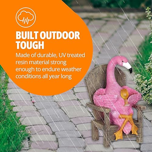 Miniatura 4 de Exhart Escultura de jardín, estatua de jardín de flamenco rosa solar, tarro de 8 luces LED de luciérnaga, decoración de jardín al aire libre, 8 x