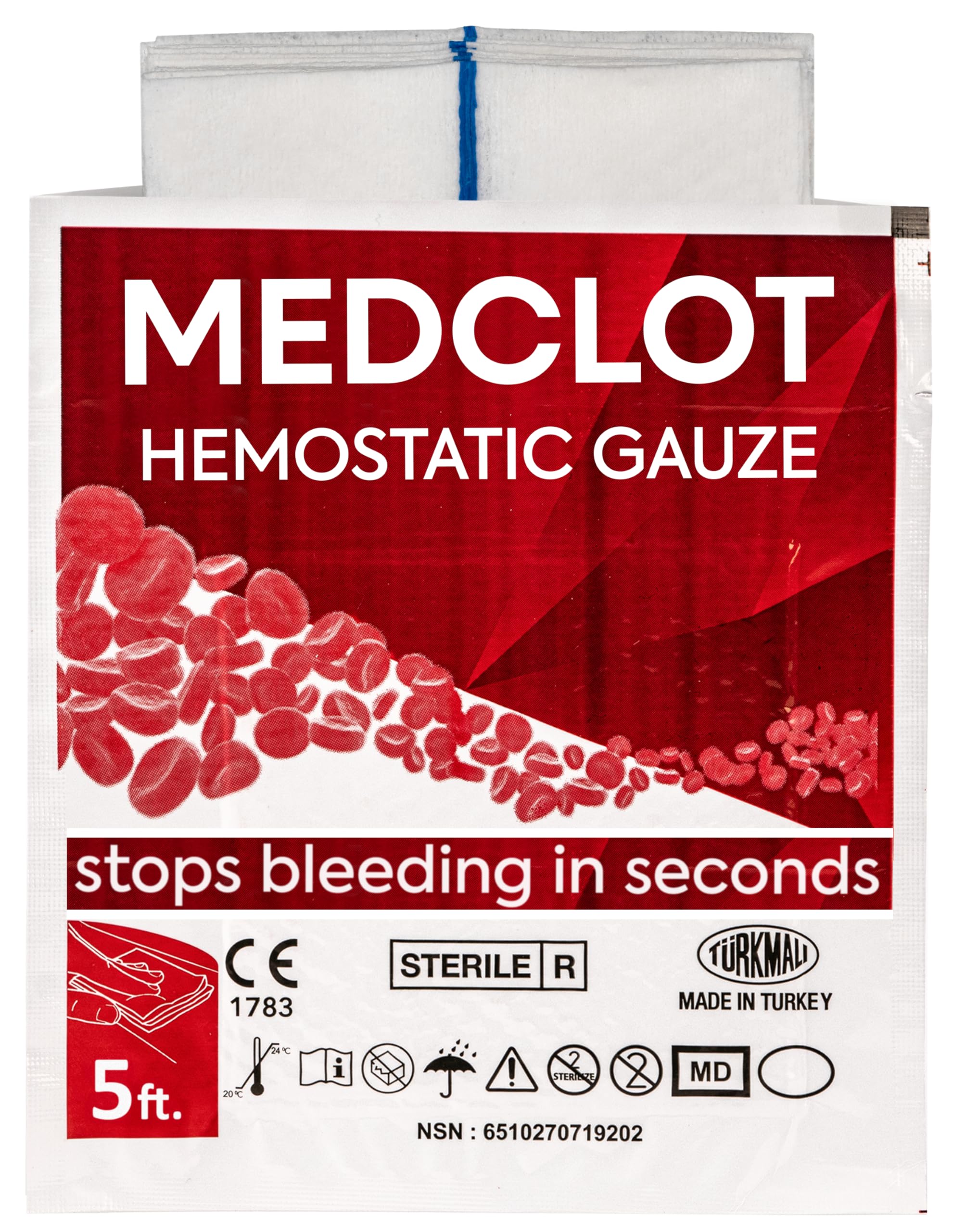 clotting Gauze Z-Fold – Quick Clotting Hemostatic Dressing Stops Bleeding Fast –Hemostatic Gauze – Sterile Vacuum-Sealed First-Aid Essential for Outdoor, Hiking&Camping – 12/2026 expire 5ft