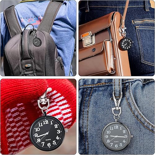 Miniatura 2 de Junkin Reloj de bolsillo de cuarzo de 2 piezas con hebilla de llave redonda llavero clip en reloj portátil unisex