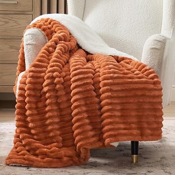 Bedsure Soft Sherpa Blanket Fluffy Throw Gift Orange 50x60