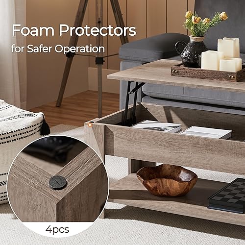 Miniatura 7 de Yaheetech - Mesa de centro con tapa elevable, compartimento oculto y estante de almacenamiento, mesa de comedor de tablero elevado para sala de