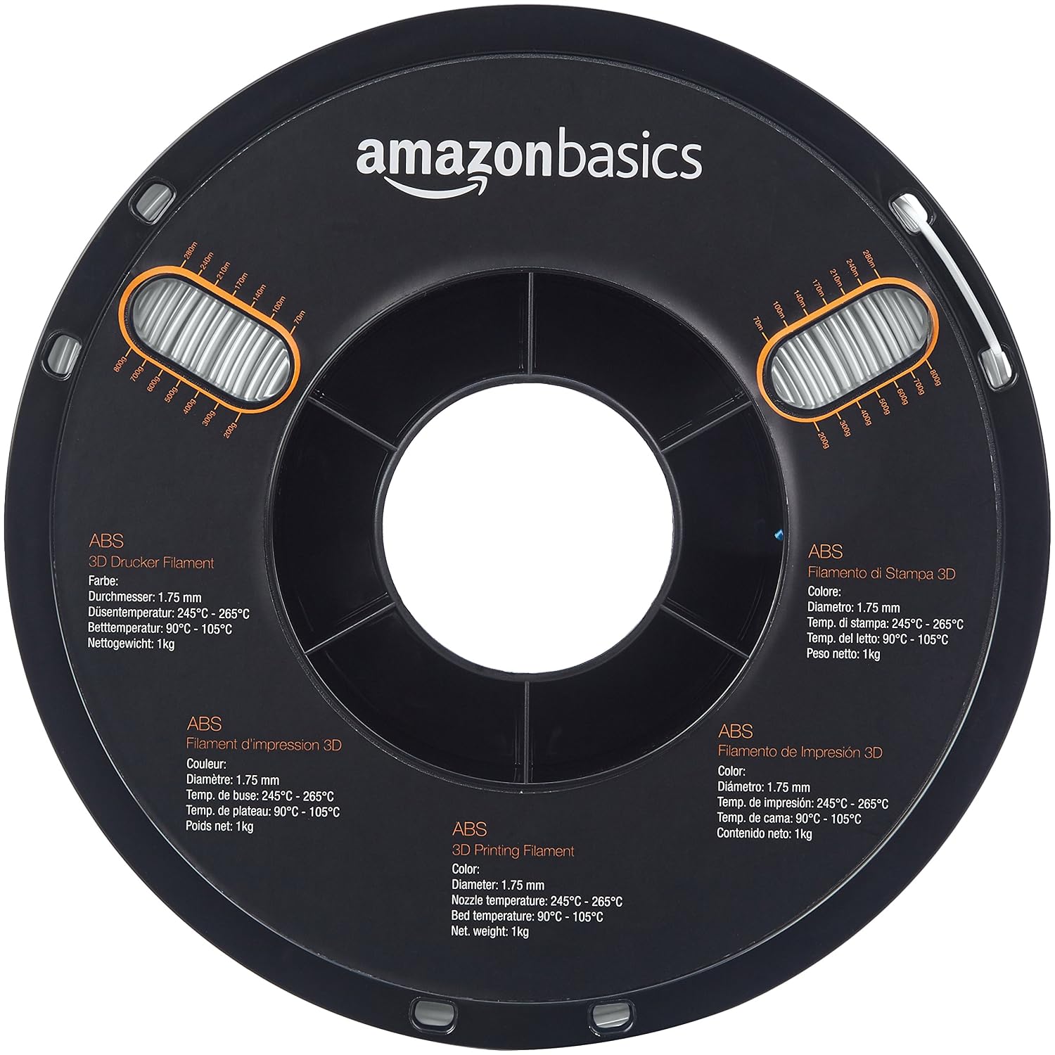 Amazon Basics ABS 3D Printer Filament, 1.75mm, Gray, 1 kg Spool