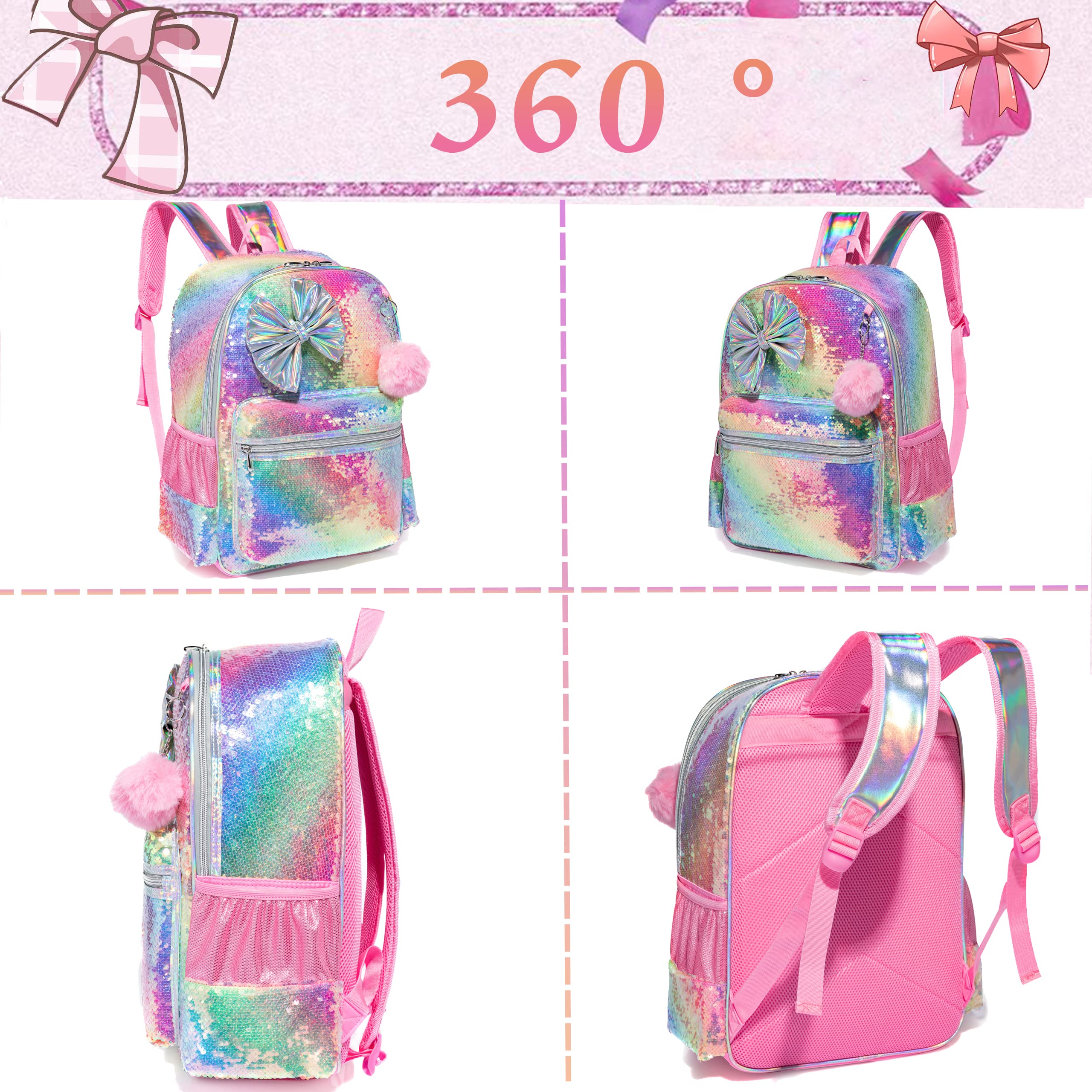 HTgroce Zaino Bambina, Zaino Coda di Grande Ragazza Zainetto Asilo Paillettes Bambino Zaino Scuola Elementari Bimba con